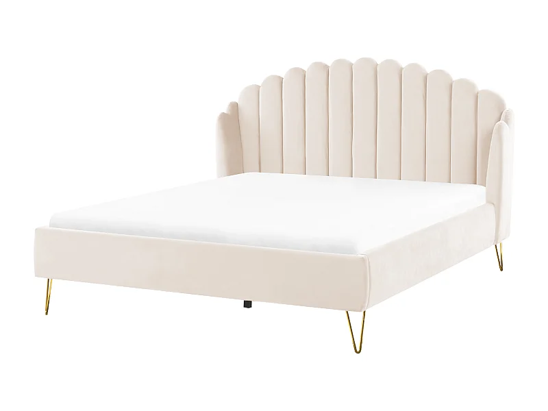 Lit avec sommier Velours AMBILLOU 180 x 200 cm Beige clair