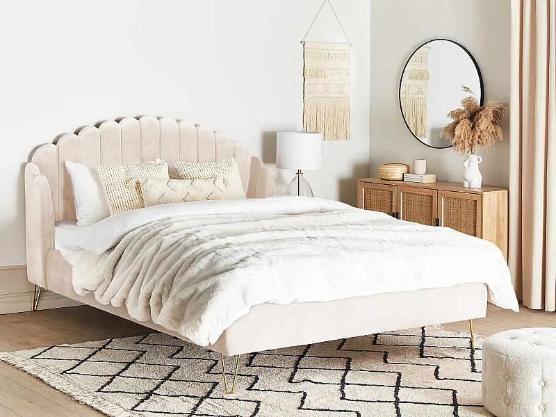 Letto Velluto AMBILLOU 180 x 200 cm Beige chiaro