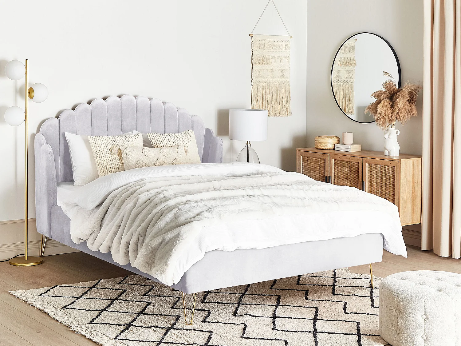 Lit avec sommier Velours AMBILLOU 140 x 200 cm Gris clair