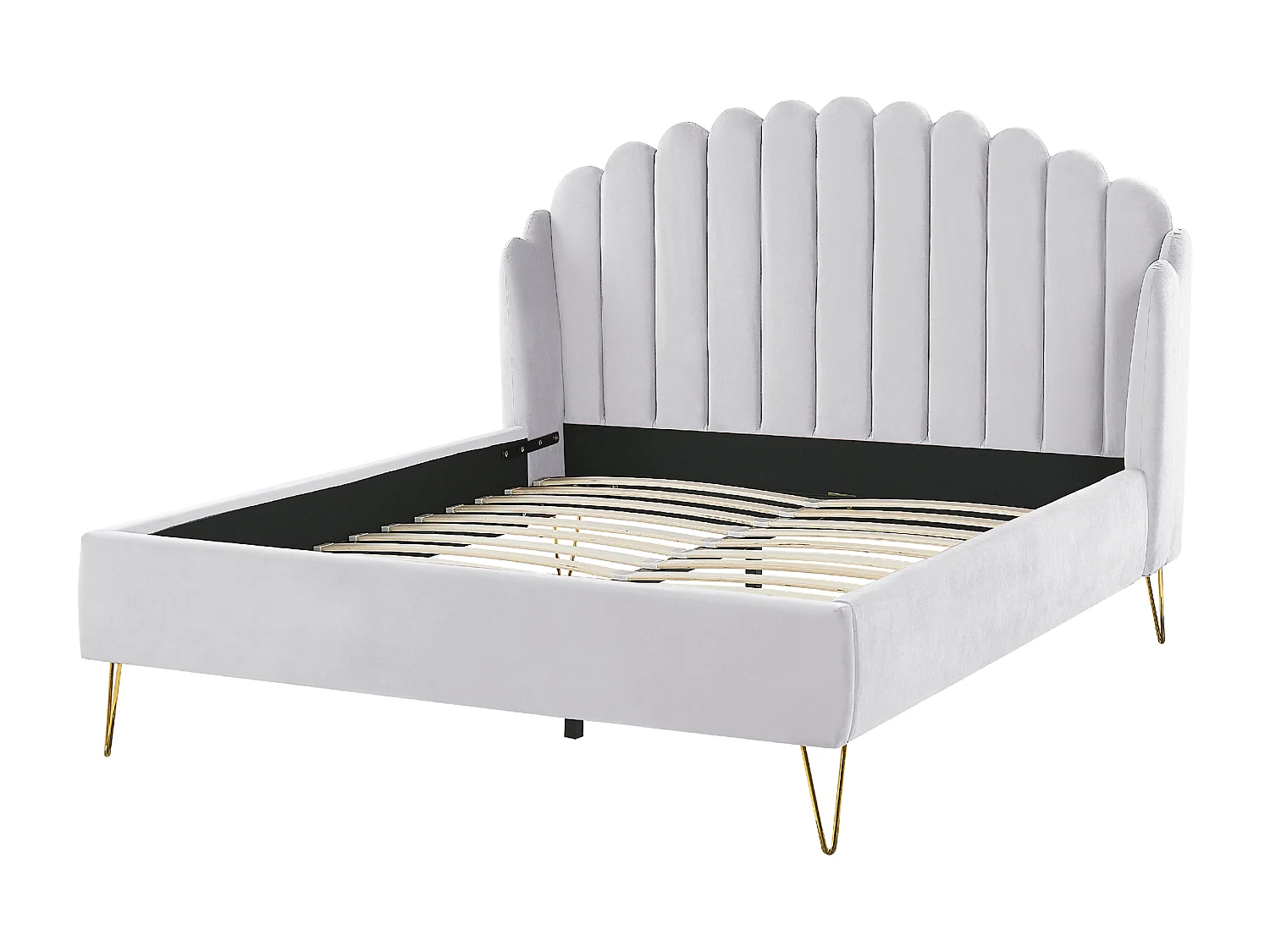 Lit avec sommier Velours AMBILLOU 140 x 200 cm Gris clair