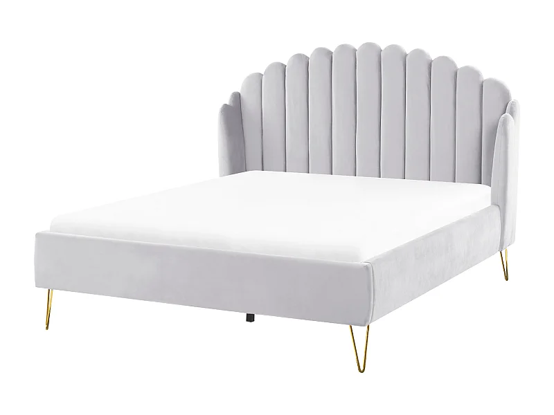 Lit avec sommier Velours AMBILLOU 140 x 200 cm Gris clair