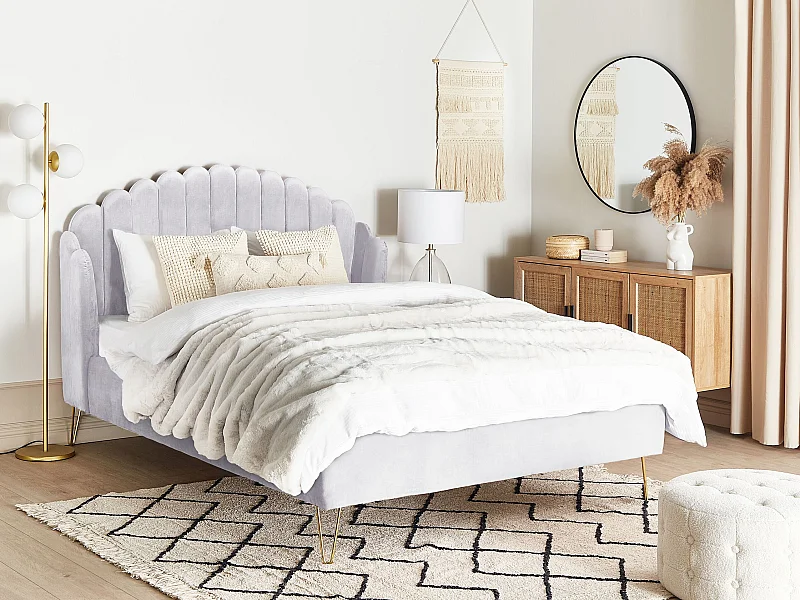 Lit avec sommier Velours AMBILLOU 140 x 200 cm Gris clair
