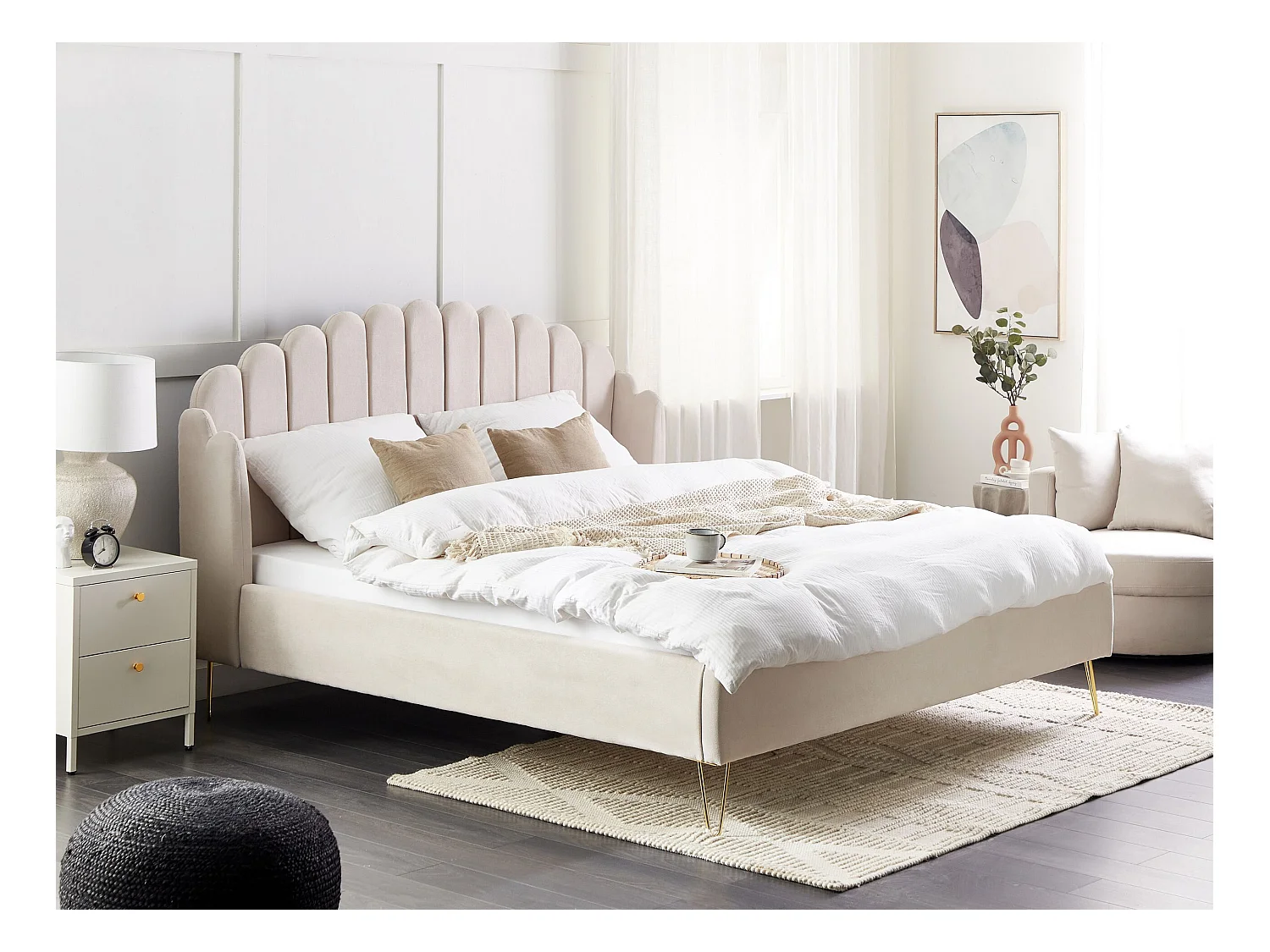 Bed Stof AMBILLOU 180 x 200 cm Lichtbeige
