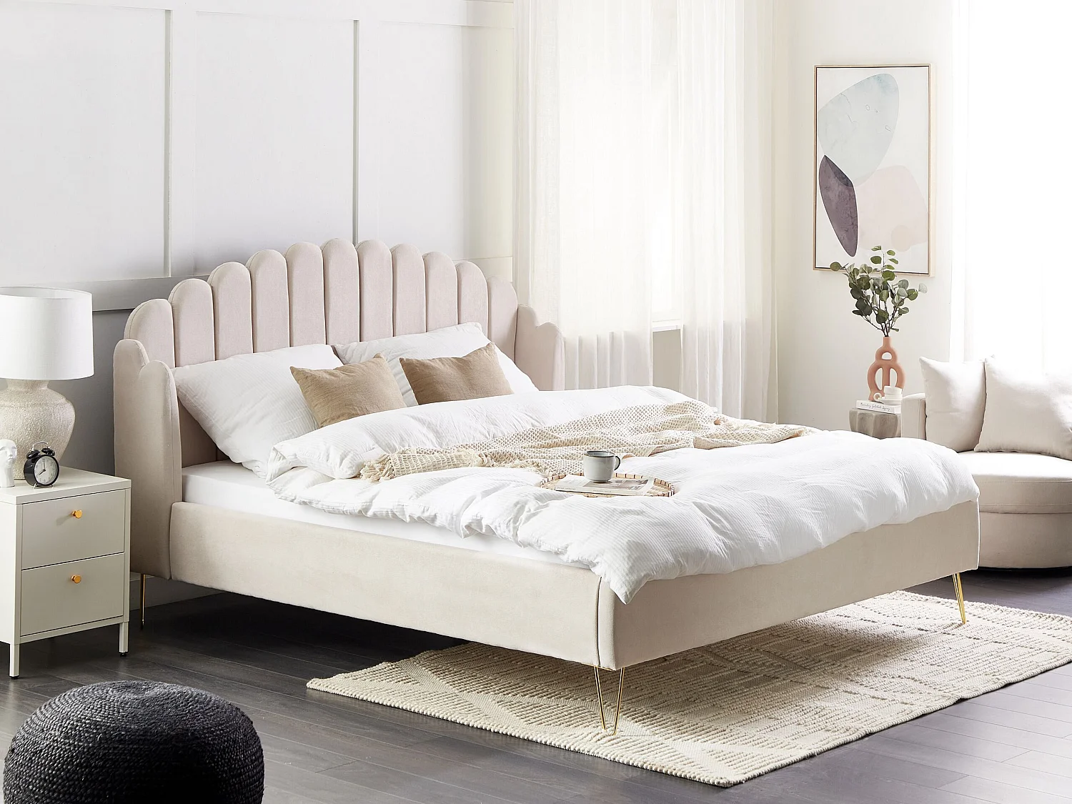 Bed Stof AMBILLOU 180 x 200 cm Lichtbeige
