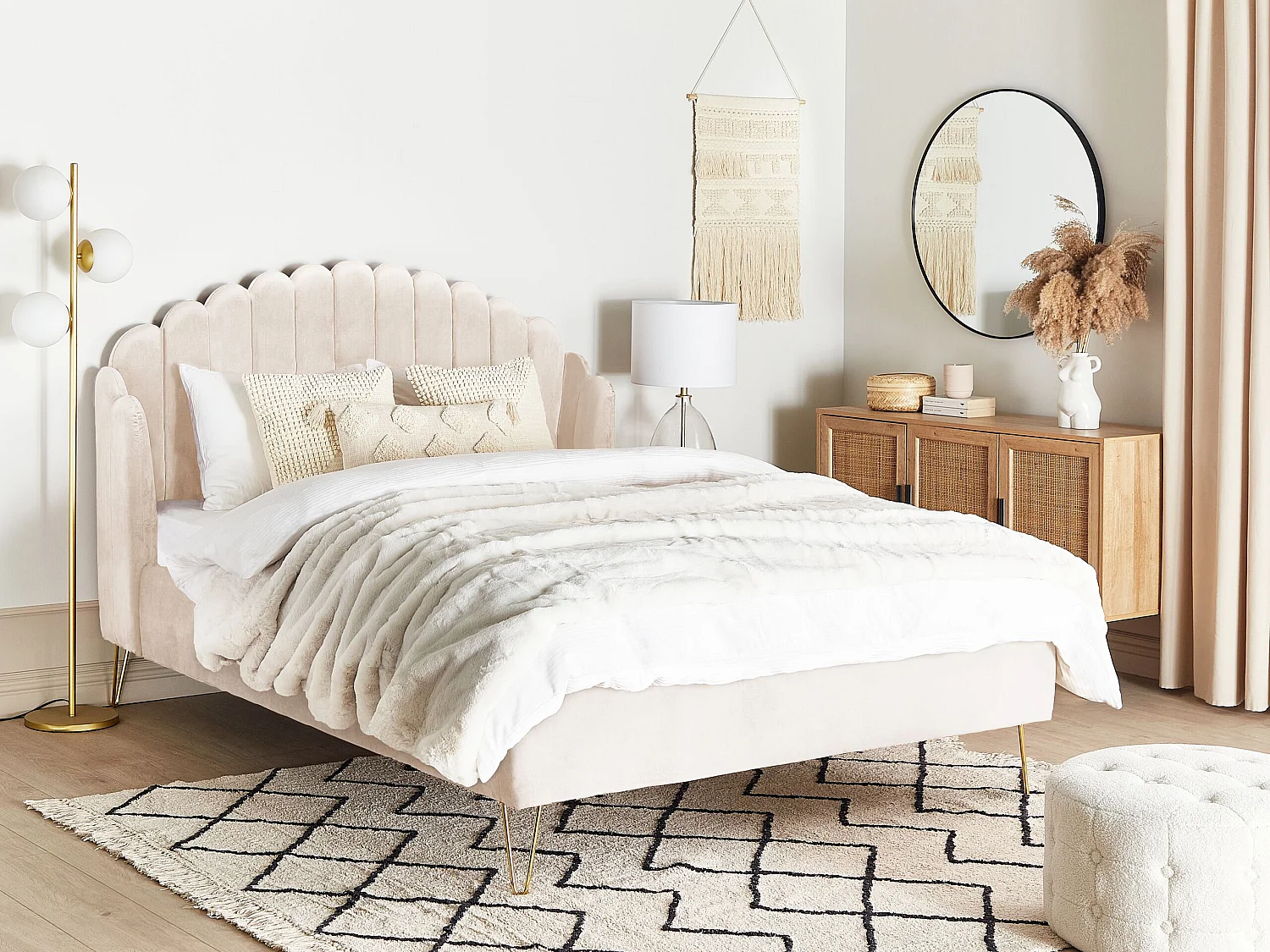 Bed Fluweel AMBILLOU 140 x 200 cm Lichtbeige