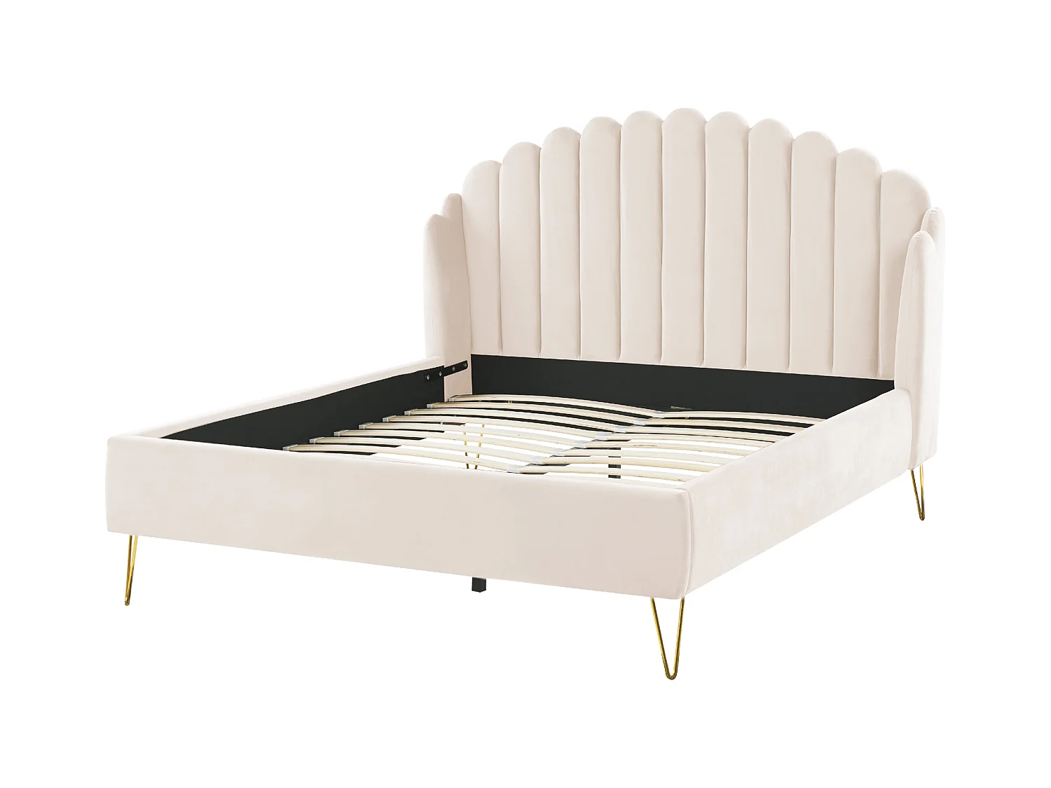 Lit avec sommier Velours AMBILLOU 140 x 200 cm Beige clair