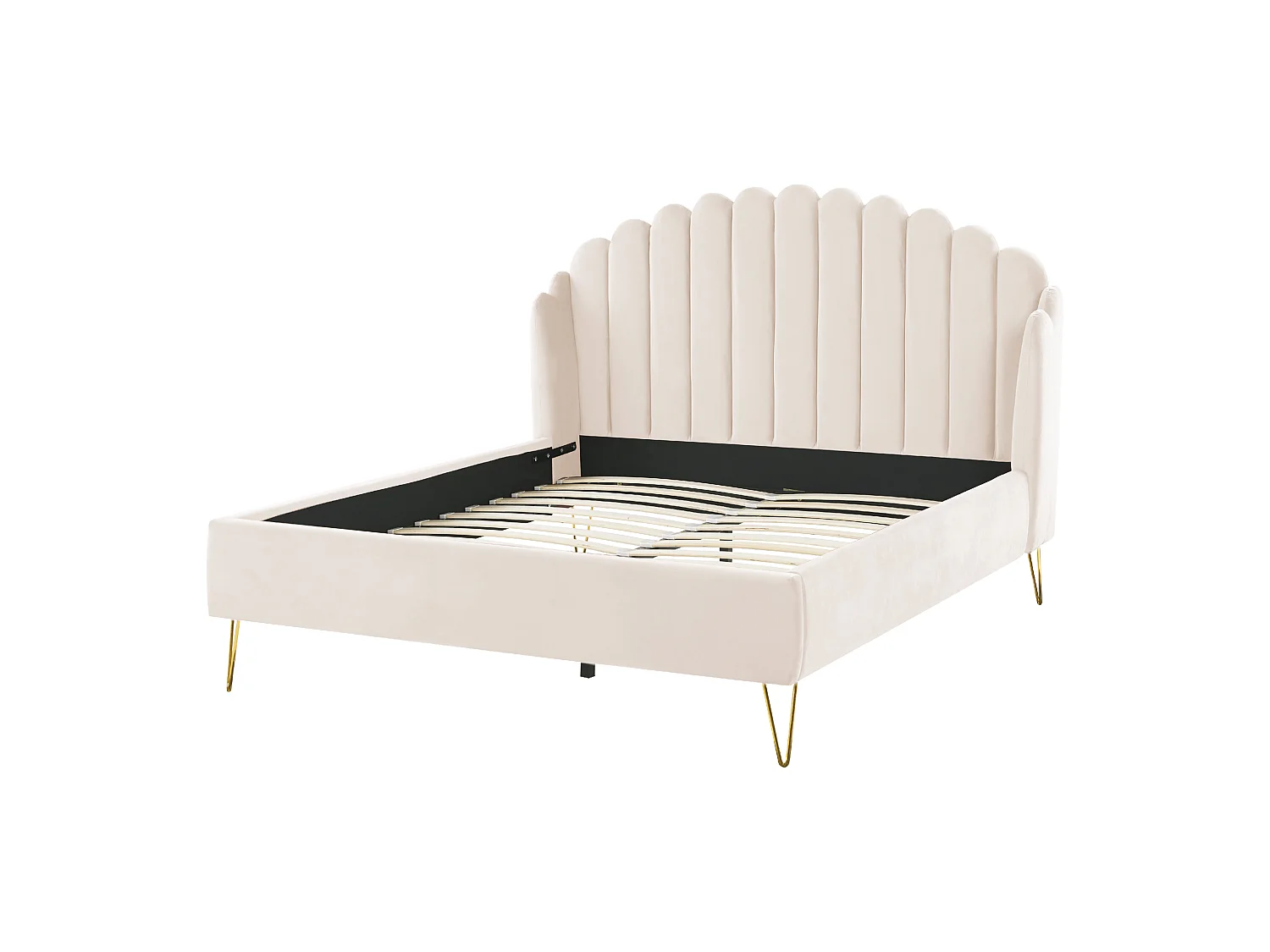 Bed Velvet AMBILLOU 140 x 200 cm (EU Double) Light Beige