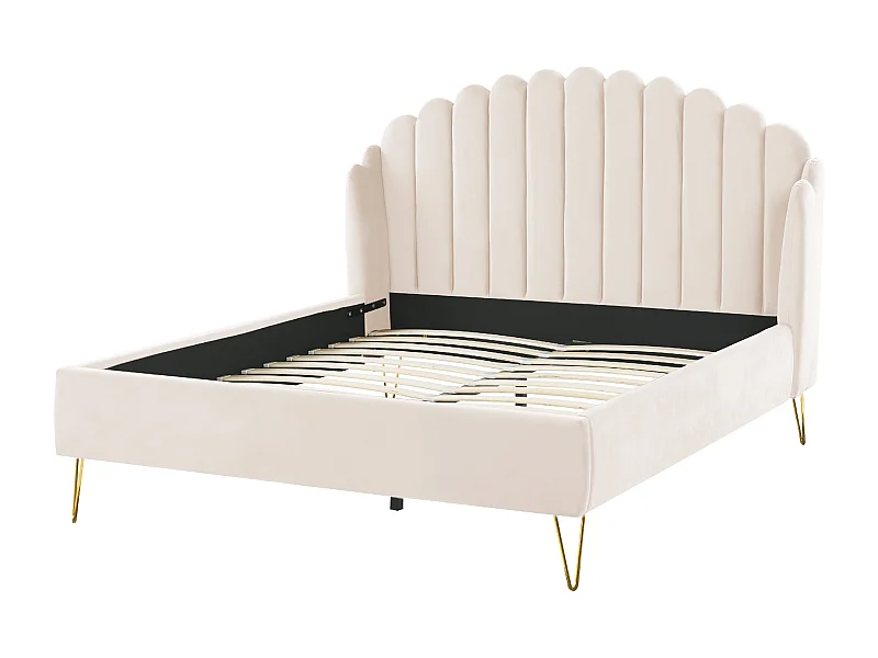 Lit avec sommier Velours AMBILLOU 140 x 200 cm Beige clair