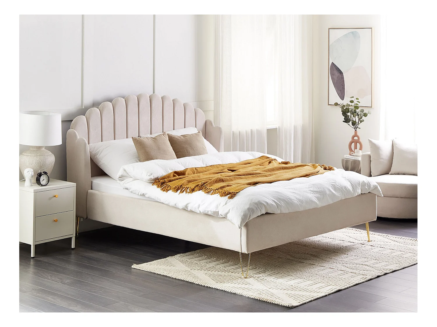 Lit avec sommier Tissu AMBILLOU 160 x 200 cm Beige clair