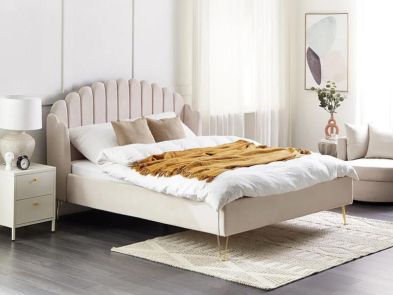 Bed Stof AMBILLOU 160 x 200 cm Lichtbeige