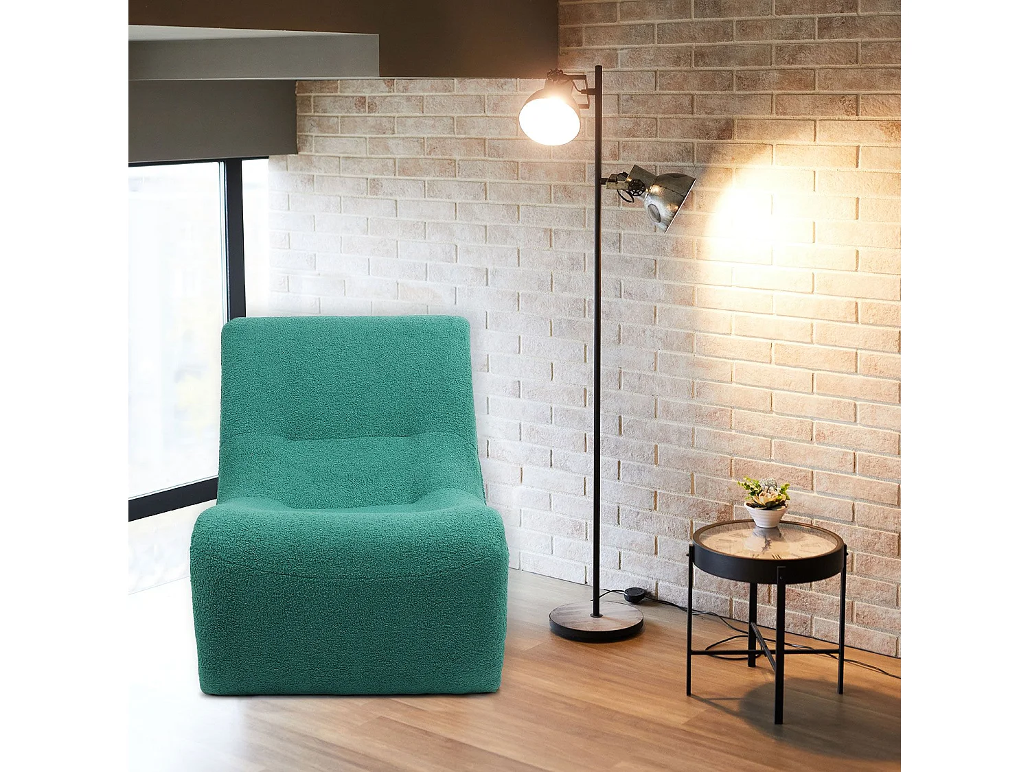 Sillón de diseño Feldon  Tela efecto borrego verde
