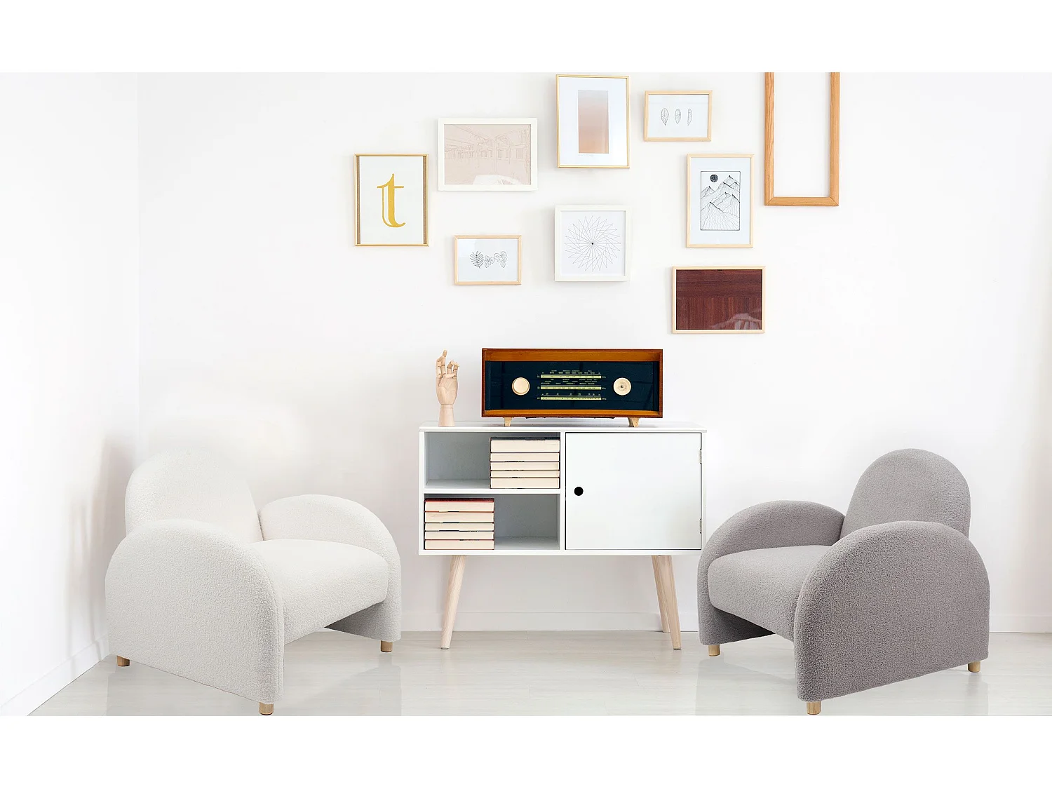 Fauteuil club Bowie Tissu bouclette Gris