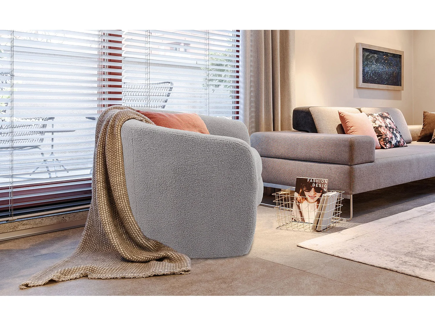 Fauteuil arrondi Ferryl Tissu bouclette Gris