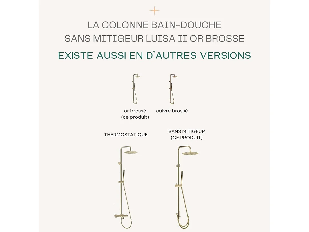 Luisa II douchekolom zonder mengkraan geborsteld goud - Essebagno