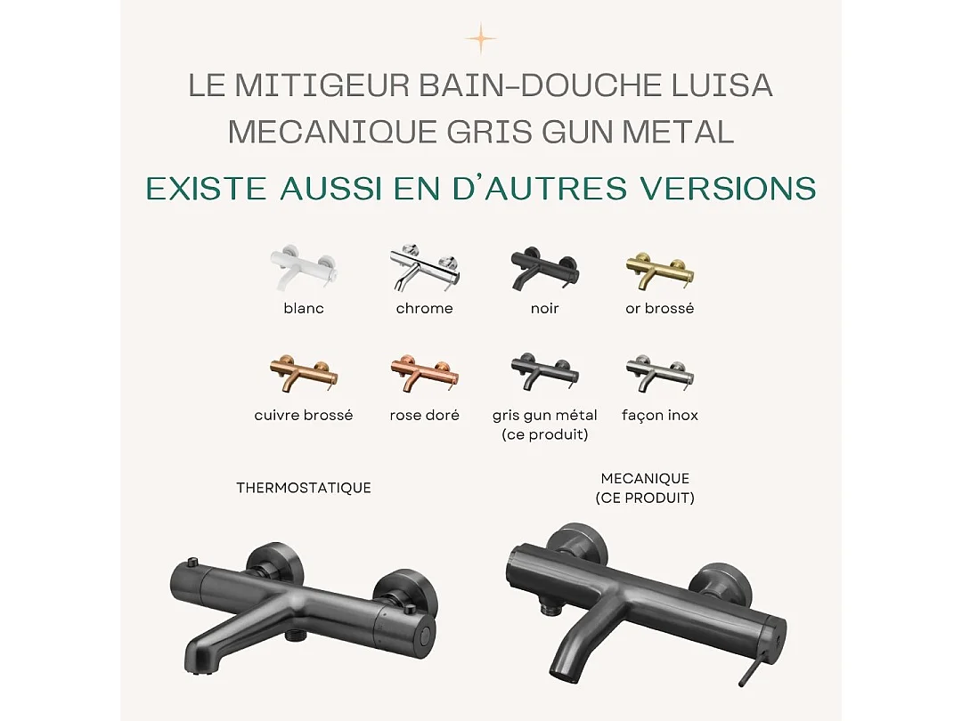 Luisa mitigeur bain-douche mécanique gris gun métal - Essebagno