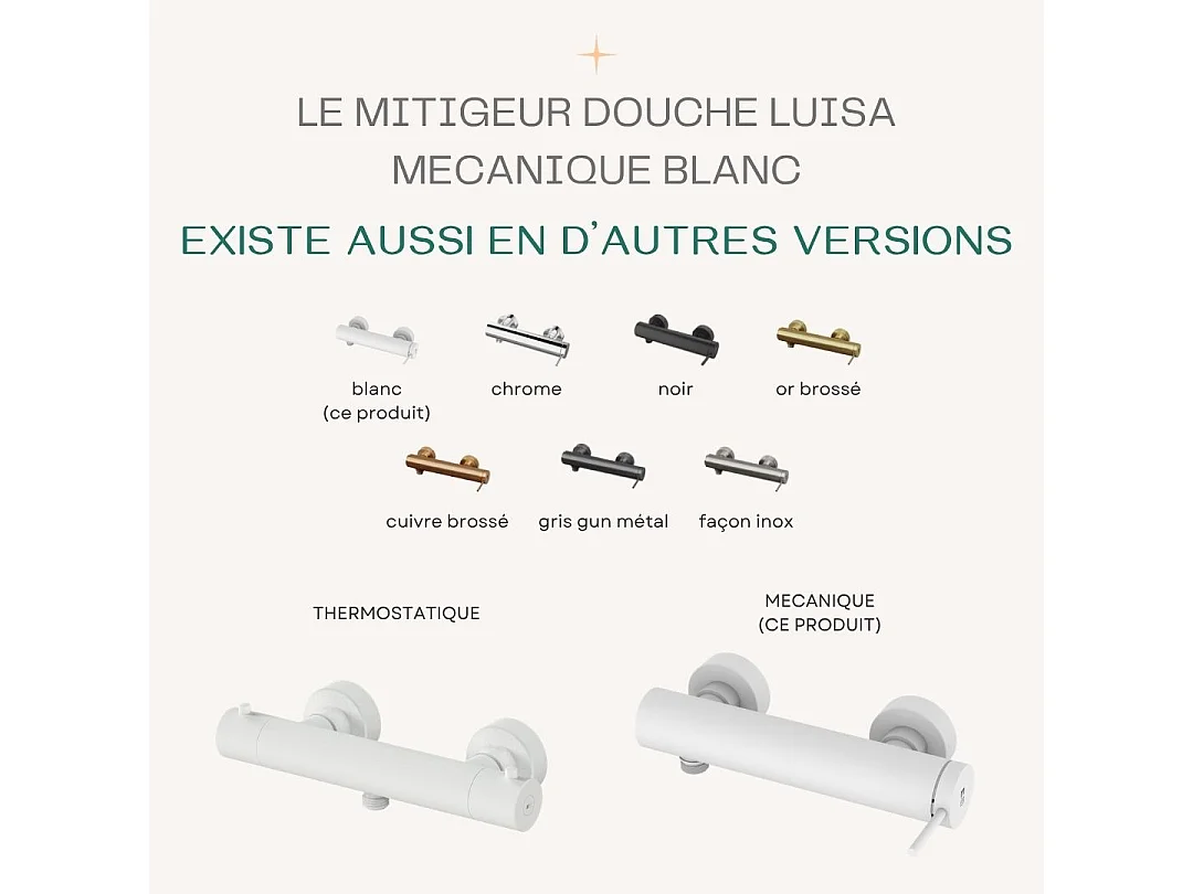 Luisa misturador de duche mecânico branco Essebagno