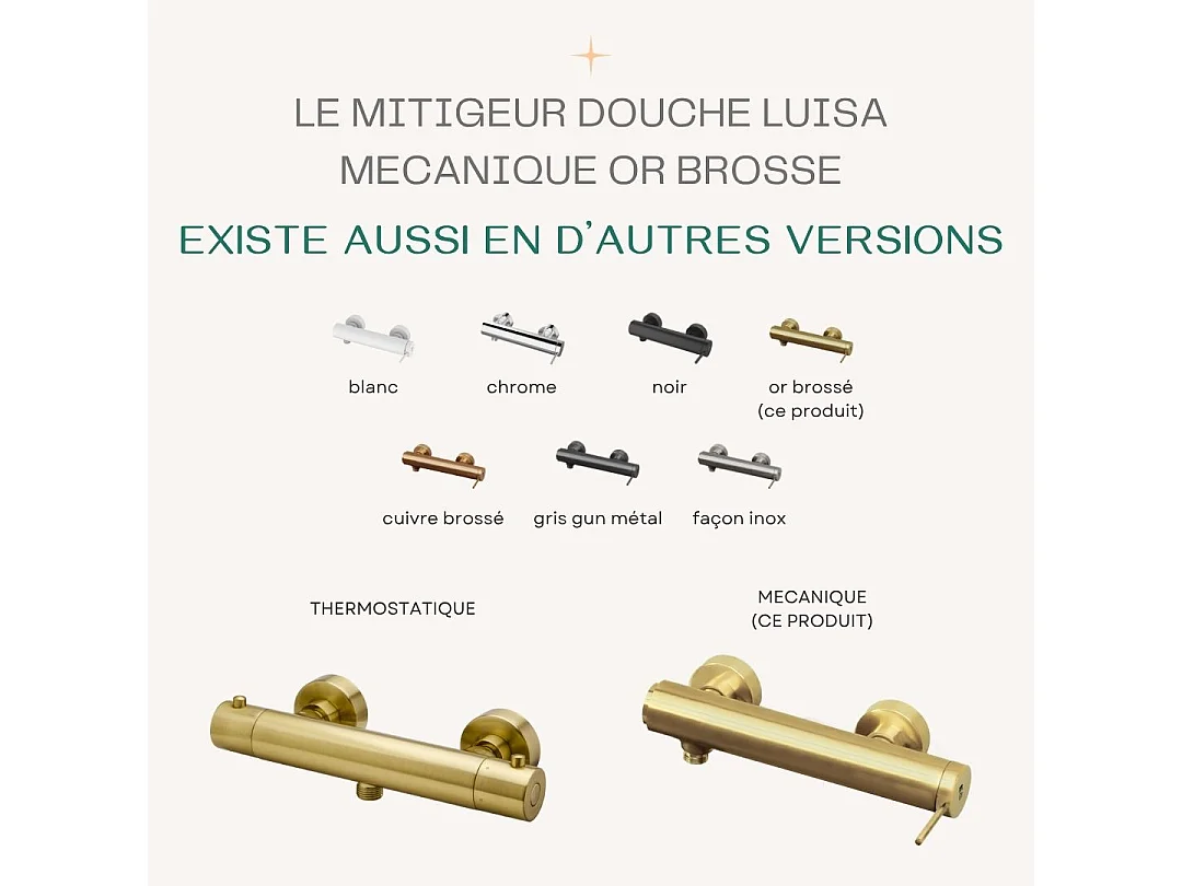 Luisa mitigeur douche mécanique or brossé - Essebagno