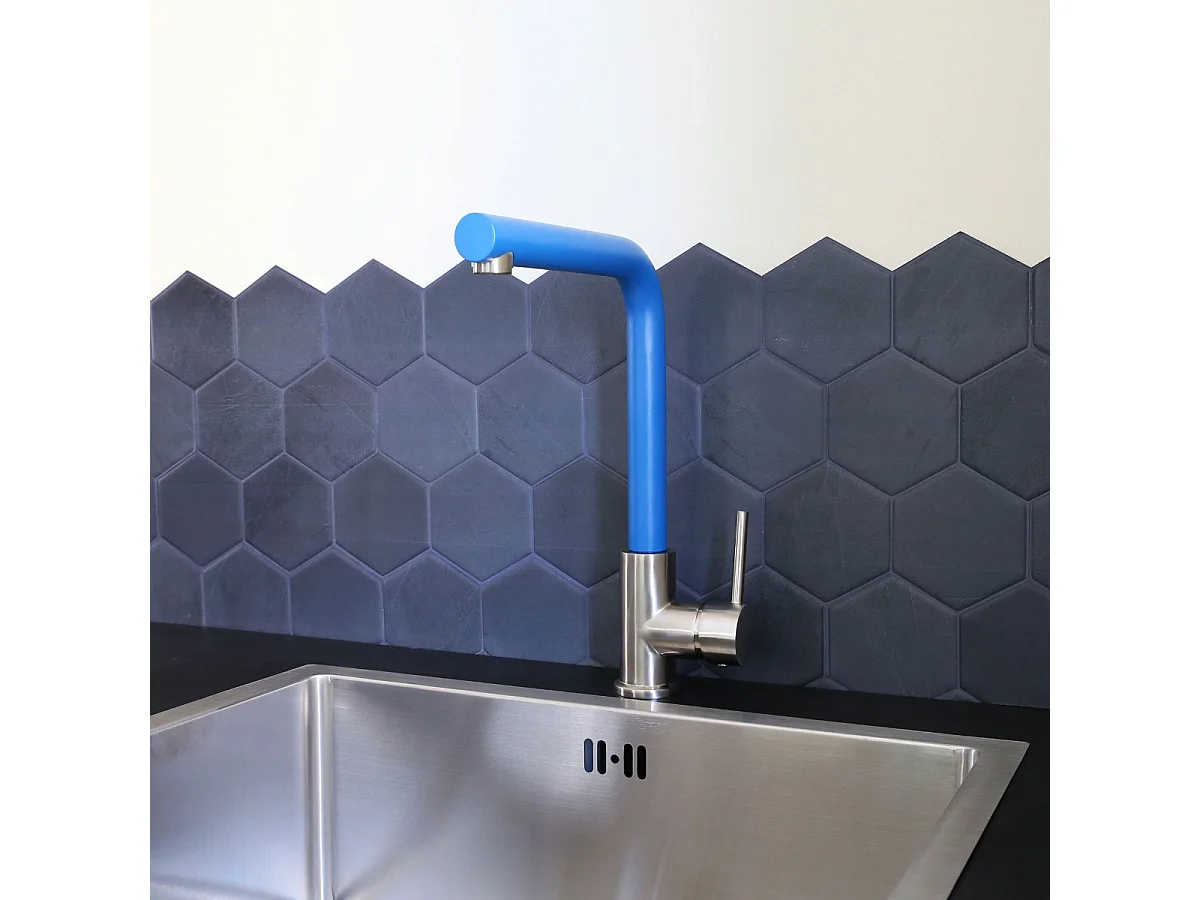 Esseloki mitigeur évier façon inox et bec bleu - Essebagno