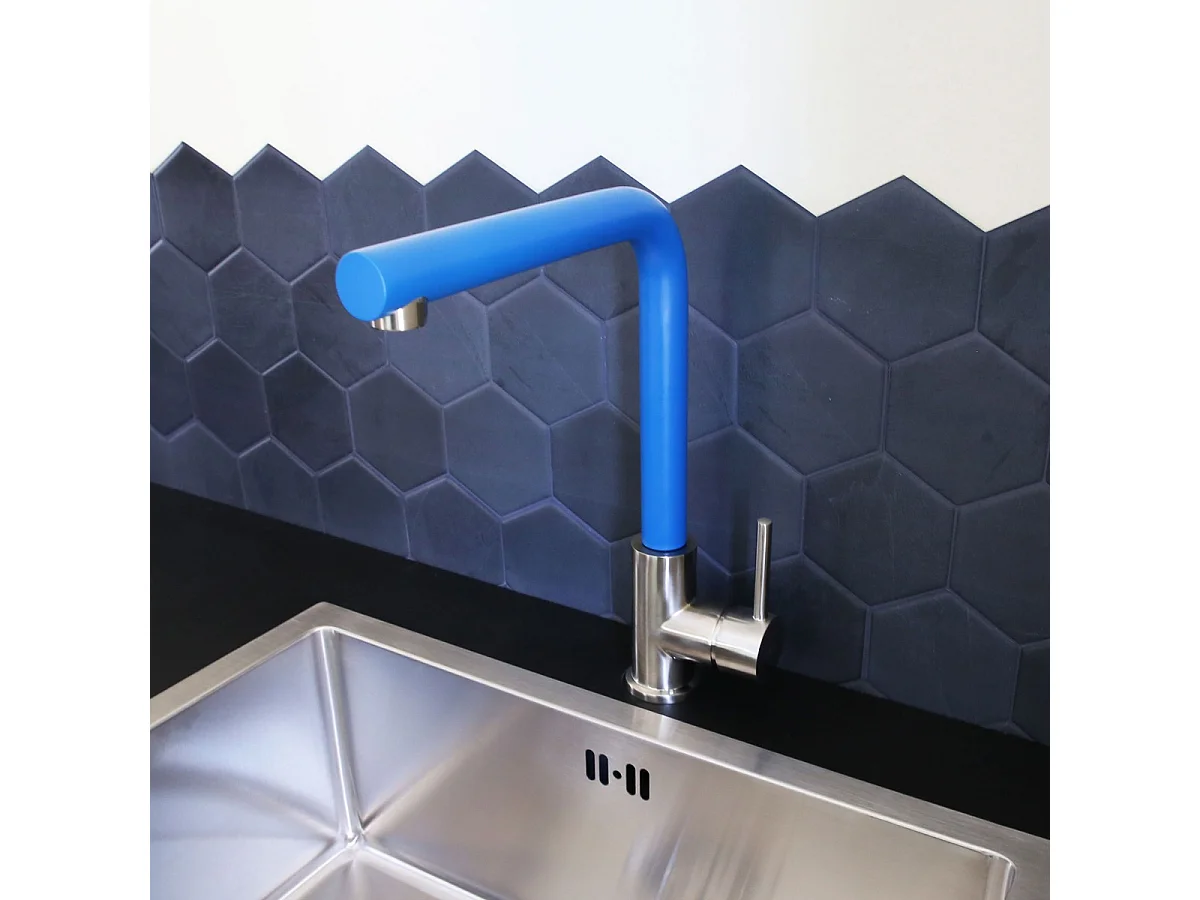 Esseloki mitigeur évier façon inox et bec bleu - Essebagno
