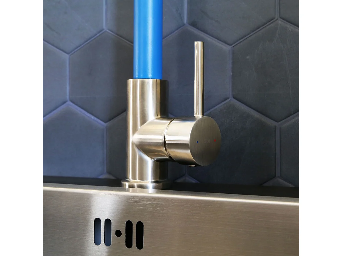 Esseloki mitigeur évier façon inox et bec bleu - Essebagno