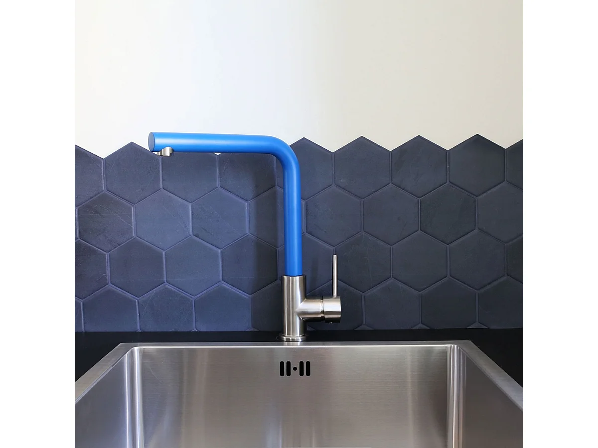 Esseloki mitigeur évier façon inox et bec bleu - Essebagno