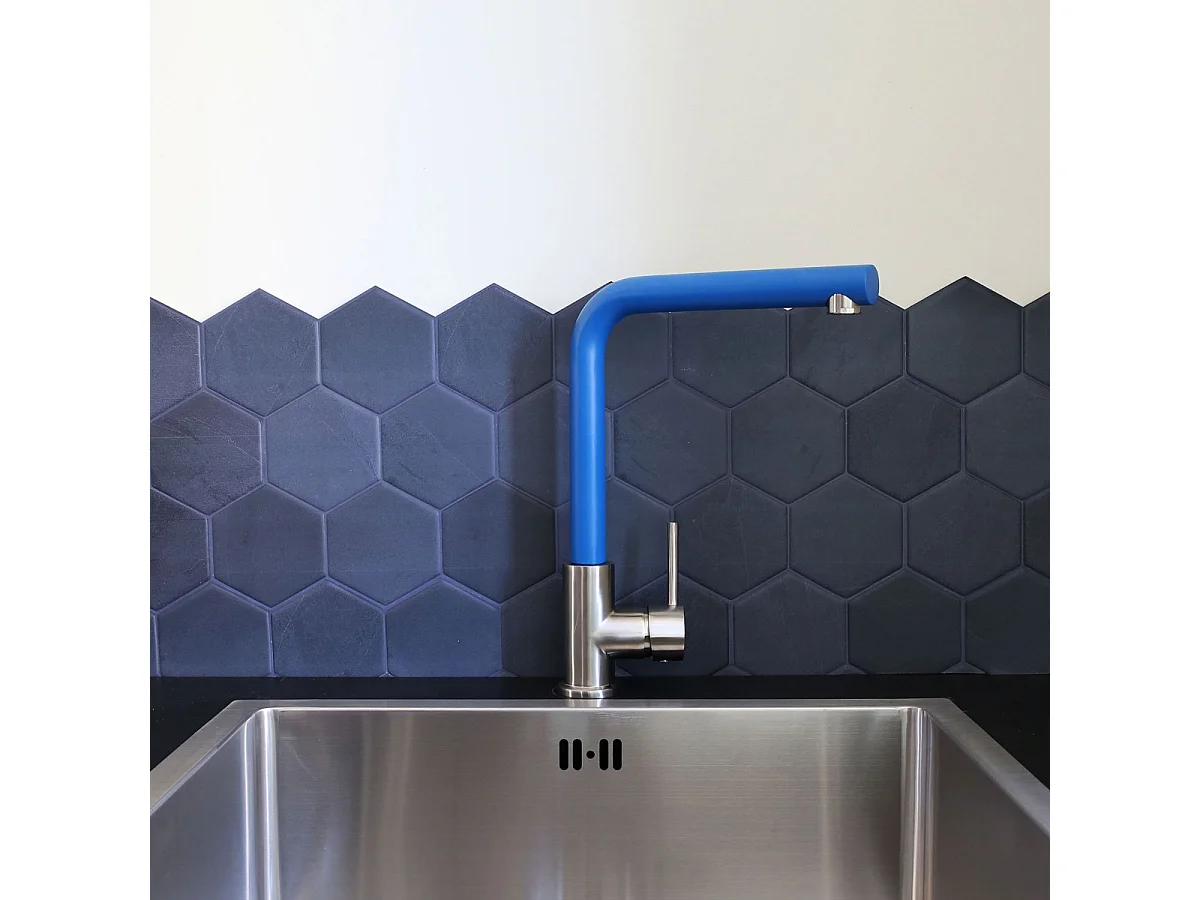 Esseloki mitigeur évier façon inox et bec bleu - Essebagno