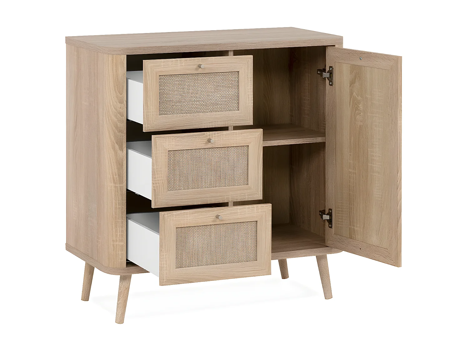 Buffet 1 Porte 3 Tiroirs avec cannage - L81 cm