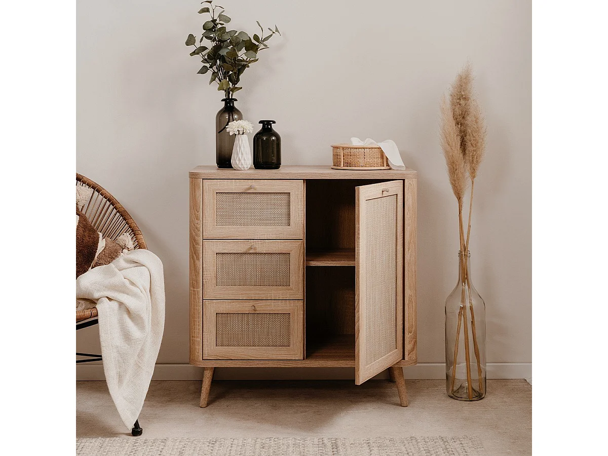 Buffet 1 Porte 3 Tiroirs avec cannage - L81 cm