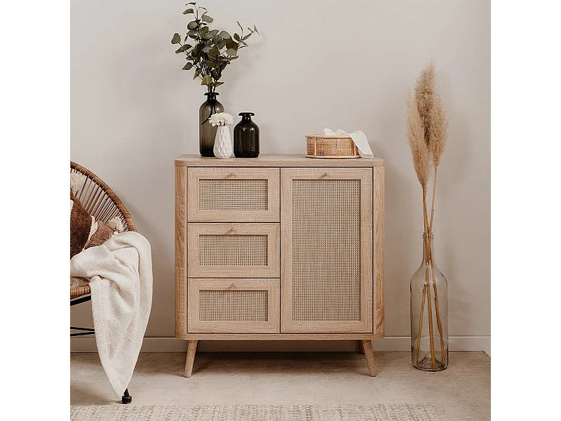 Buffet 1 Porta 3 Gavetas com cannage - L81 cm Estilo Vintage Charme