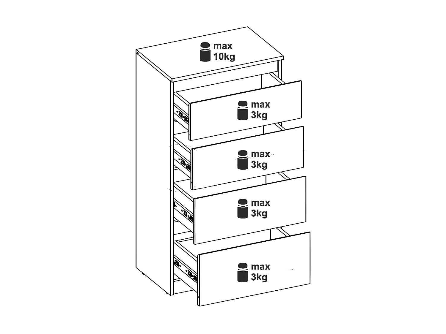 Commode 4 tiroirs Chêne clair - QIZ - L 54.5 x l 35 x H 105 cm