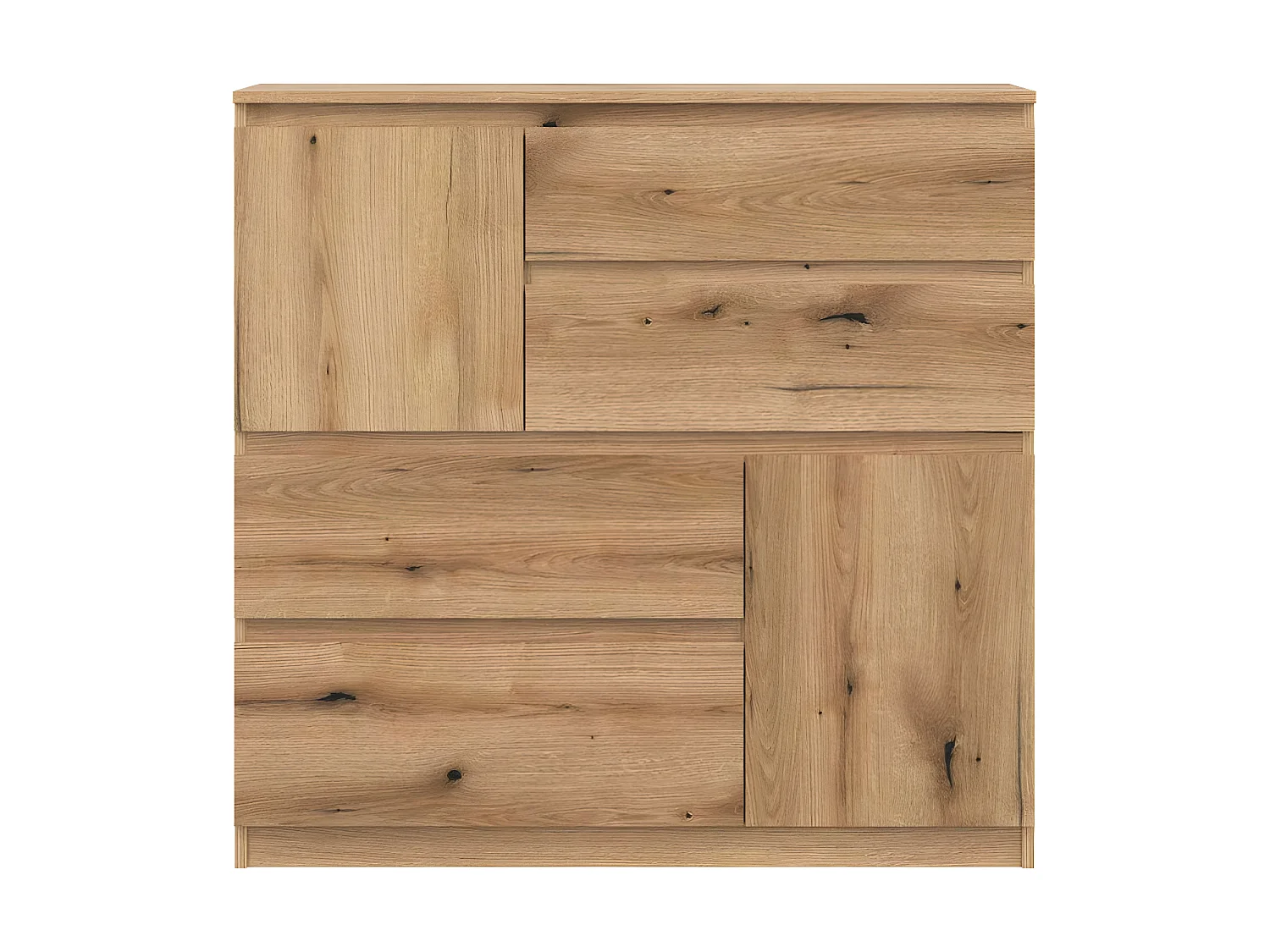 Commode 2 portes 4 tiroirs Bois clair - QIZ - L 107 x l 35 x H 105 cm