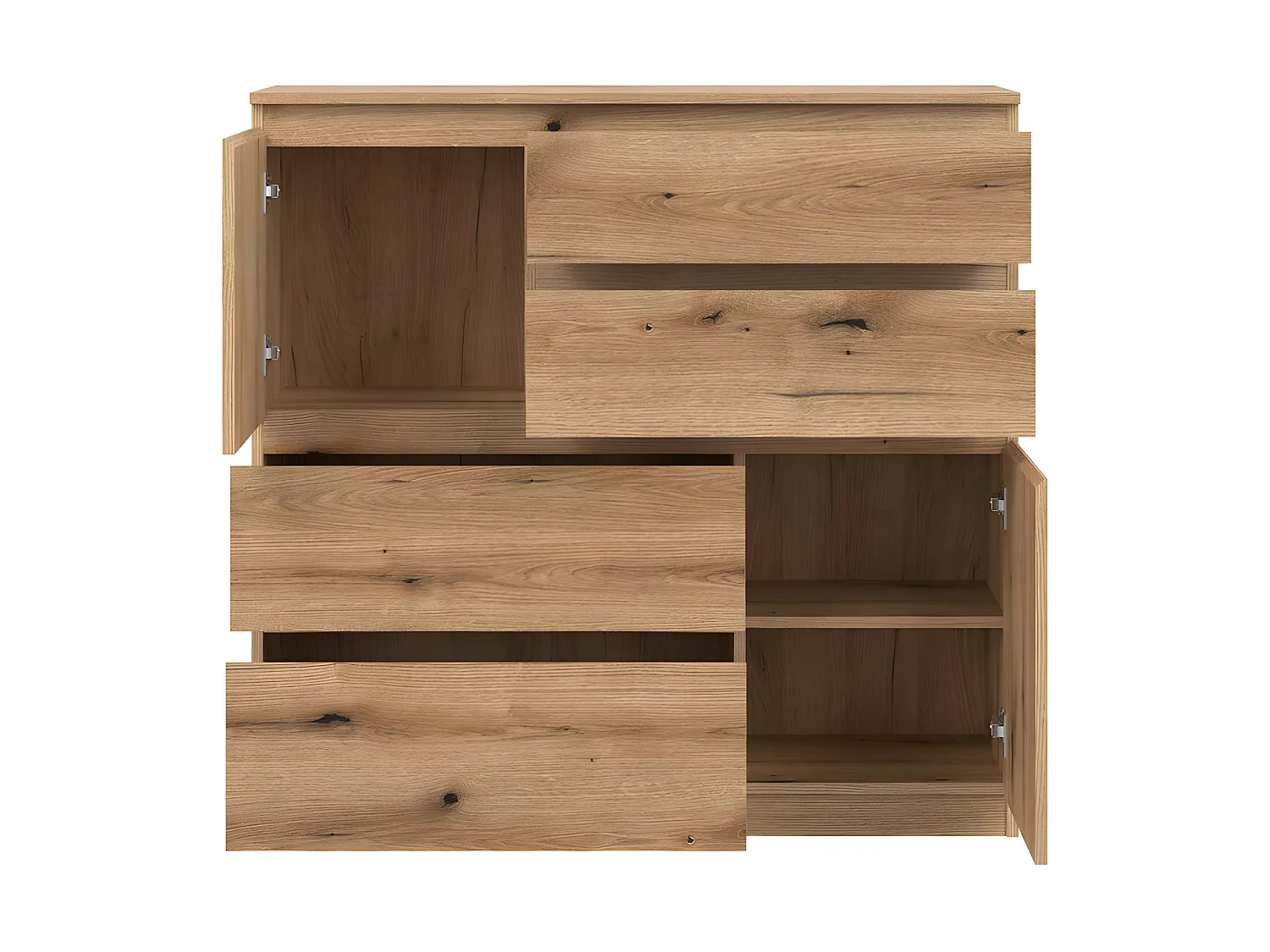 Commode 2 portes 4 tiroirs Bois clair - QIZ - L 107 x l 35 x H 105 cm