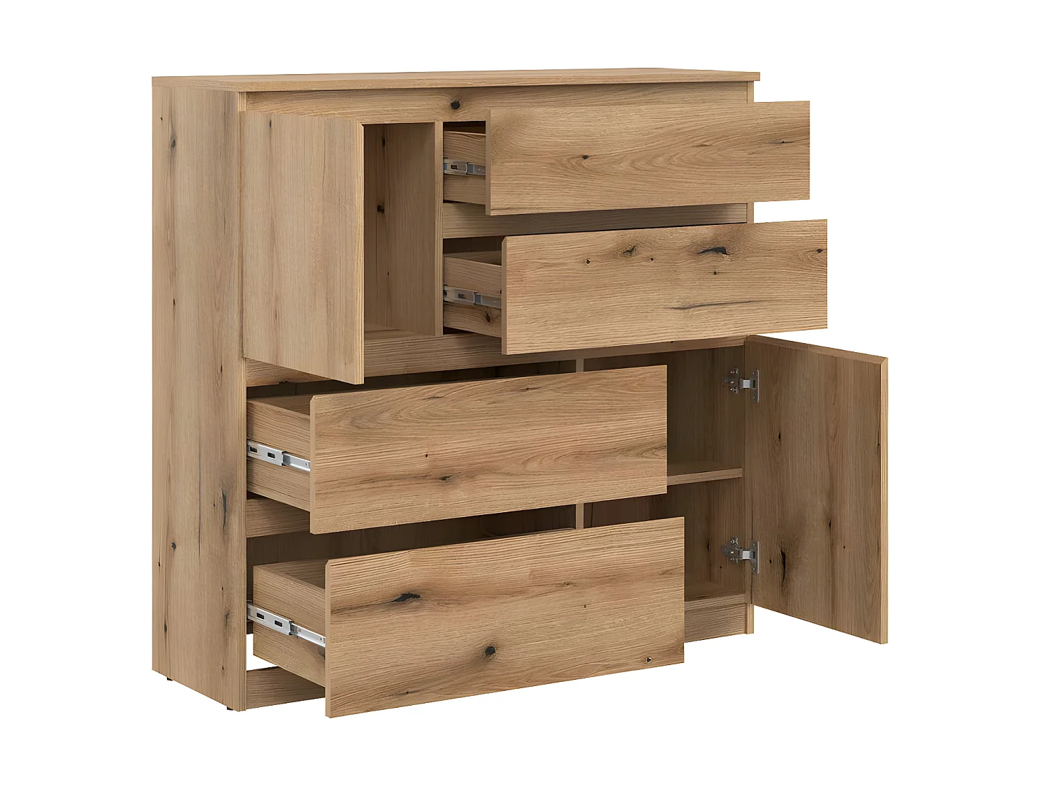 Commode 2 portes 4 tiroirs Bois clair - QIZ - L 107 x l 35 x H 105 cm