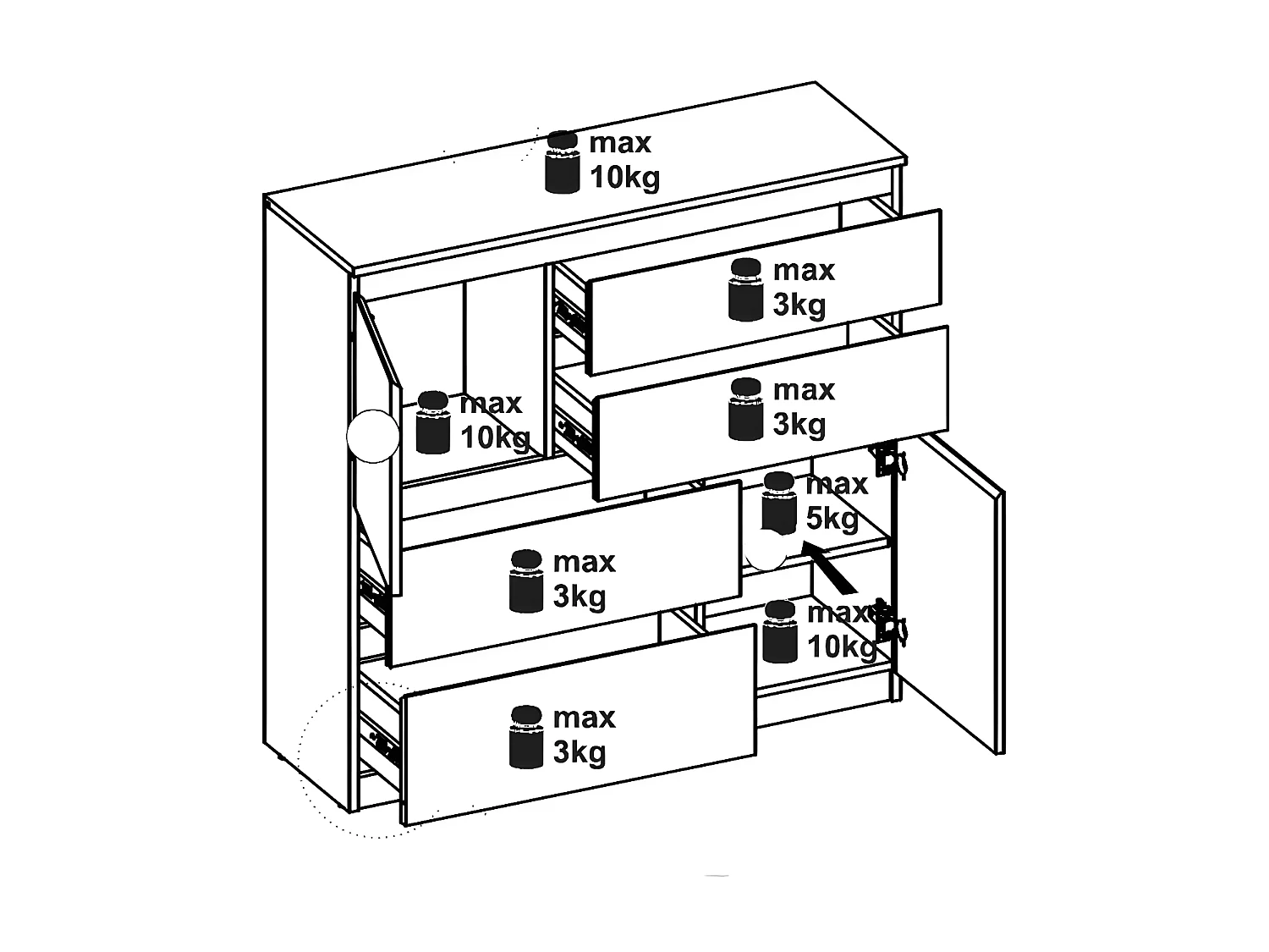 Commode 2 portes 4 tiroirs Bois clair - QIZ - L 107 x l 35 x H 105 cm