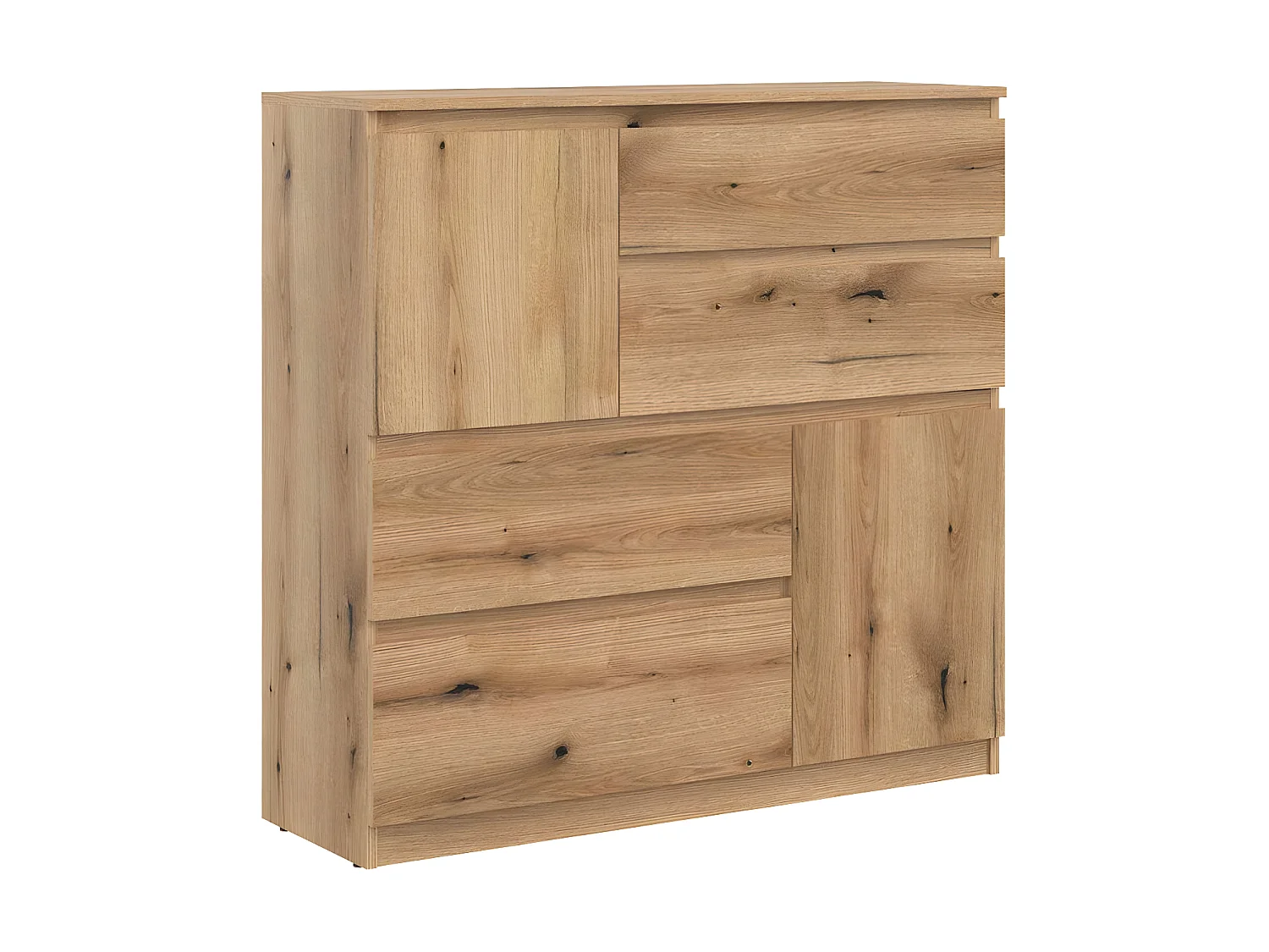 Commode 2 portes 4 tiroirs Bois clair - QIZ - L 107 x l 35 x H 105 cm