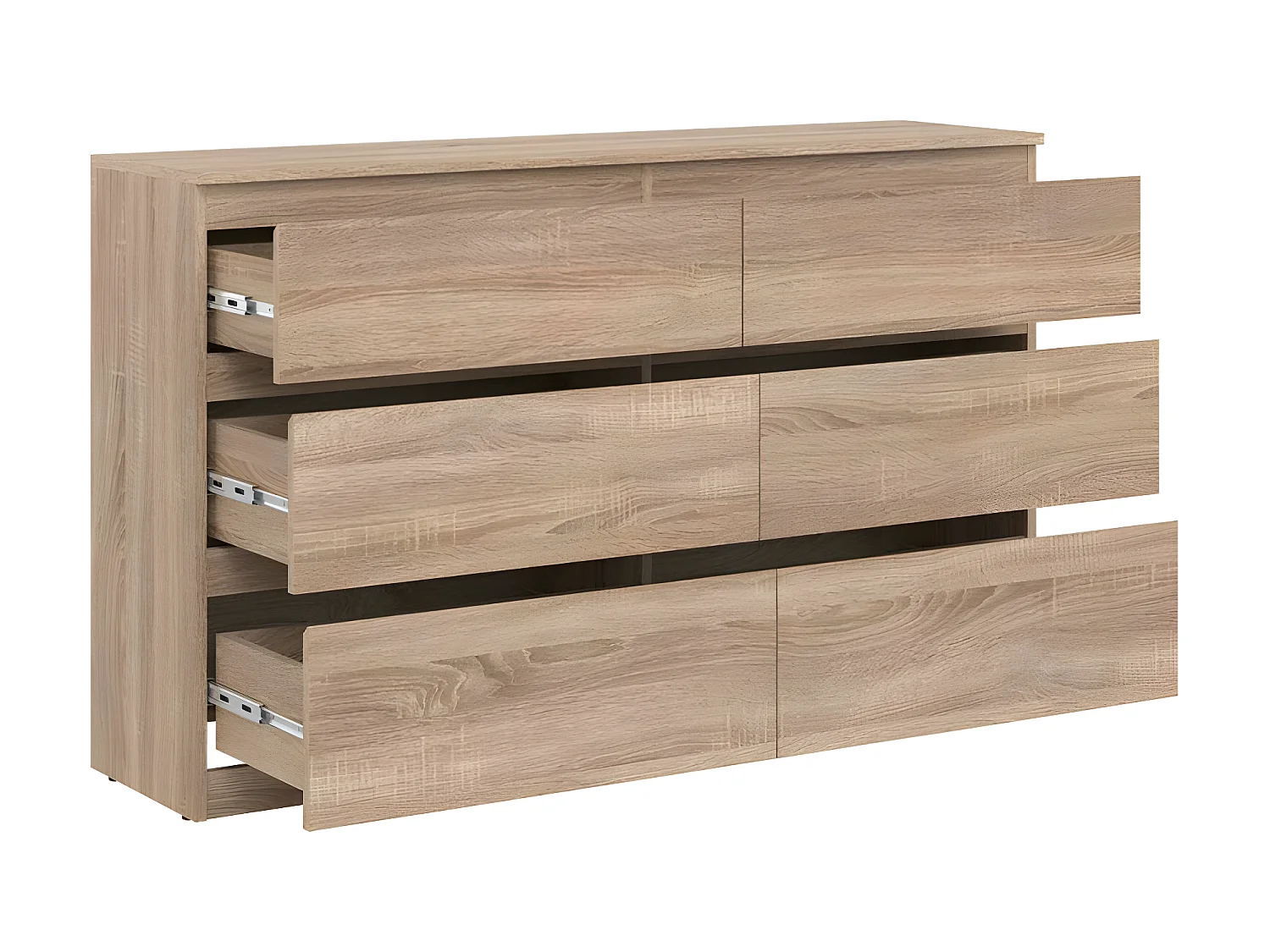 Commode 6 tiroirs Chêne clair - QIZ - L 137 x l 35 x H 84 cm