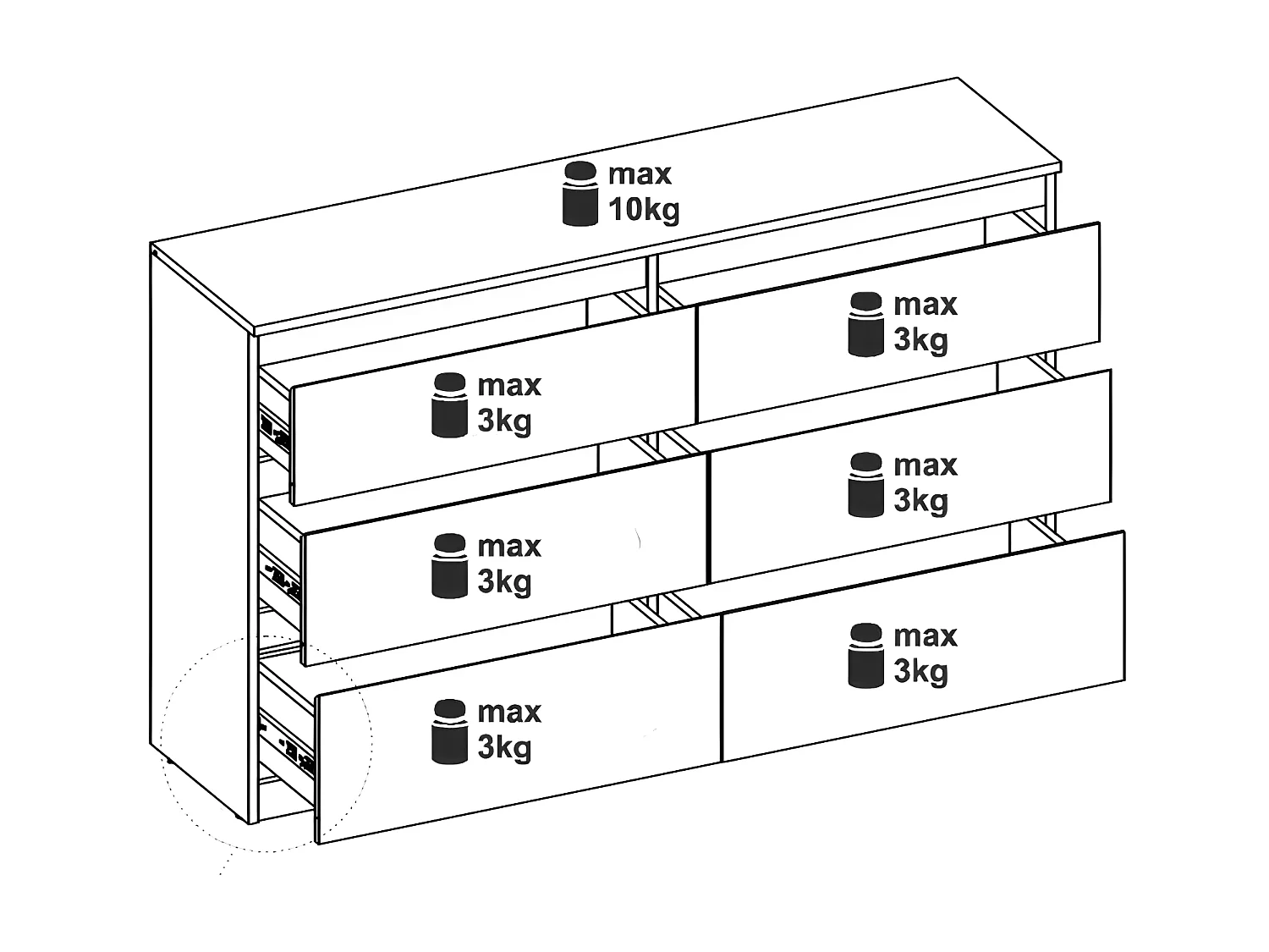 Commode 6 tiroirs Chêne clair - QIZ - L 137 x l 35 x H 84 cm