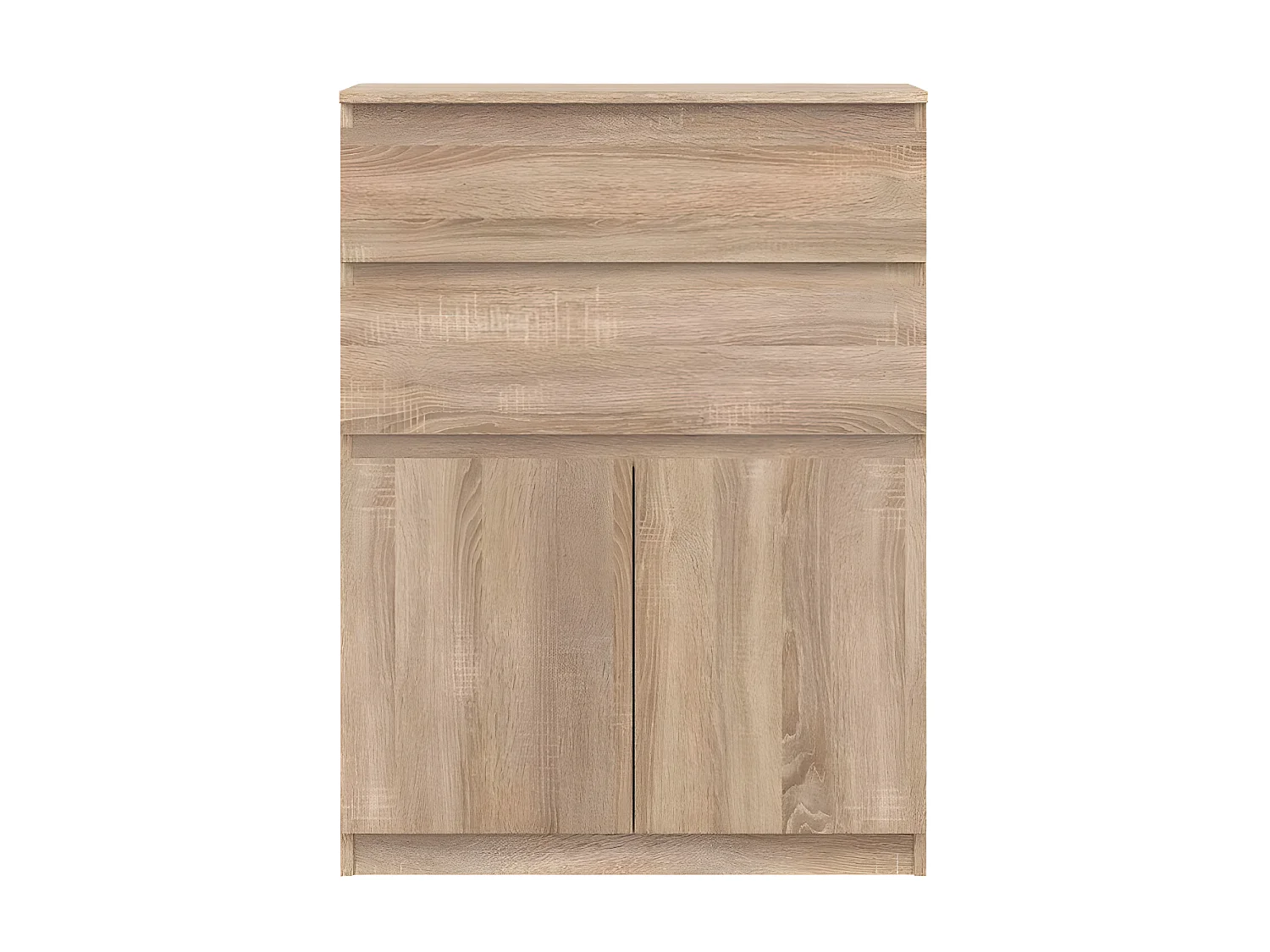 Commode 2 portes battantes 2 tiroirs chêne clair - QIZ - L 78 x l 35 x H 105 cm