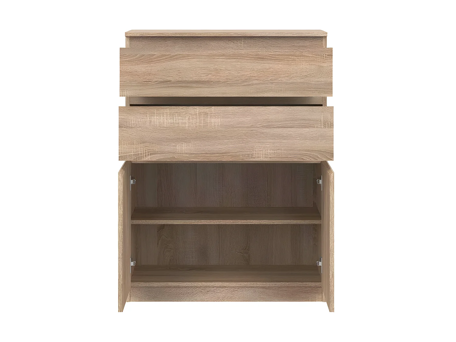 Commode 2 portes battantes 2 tiroirs chêne clair - QIZ - L 78 x l 35 x H 105 cm