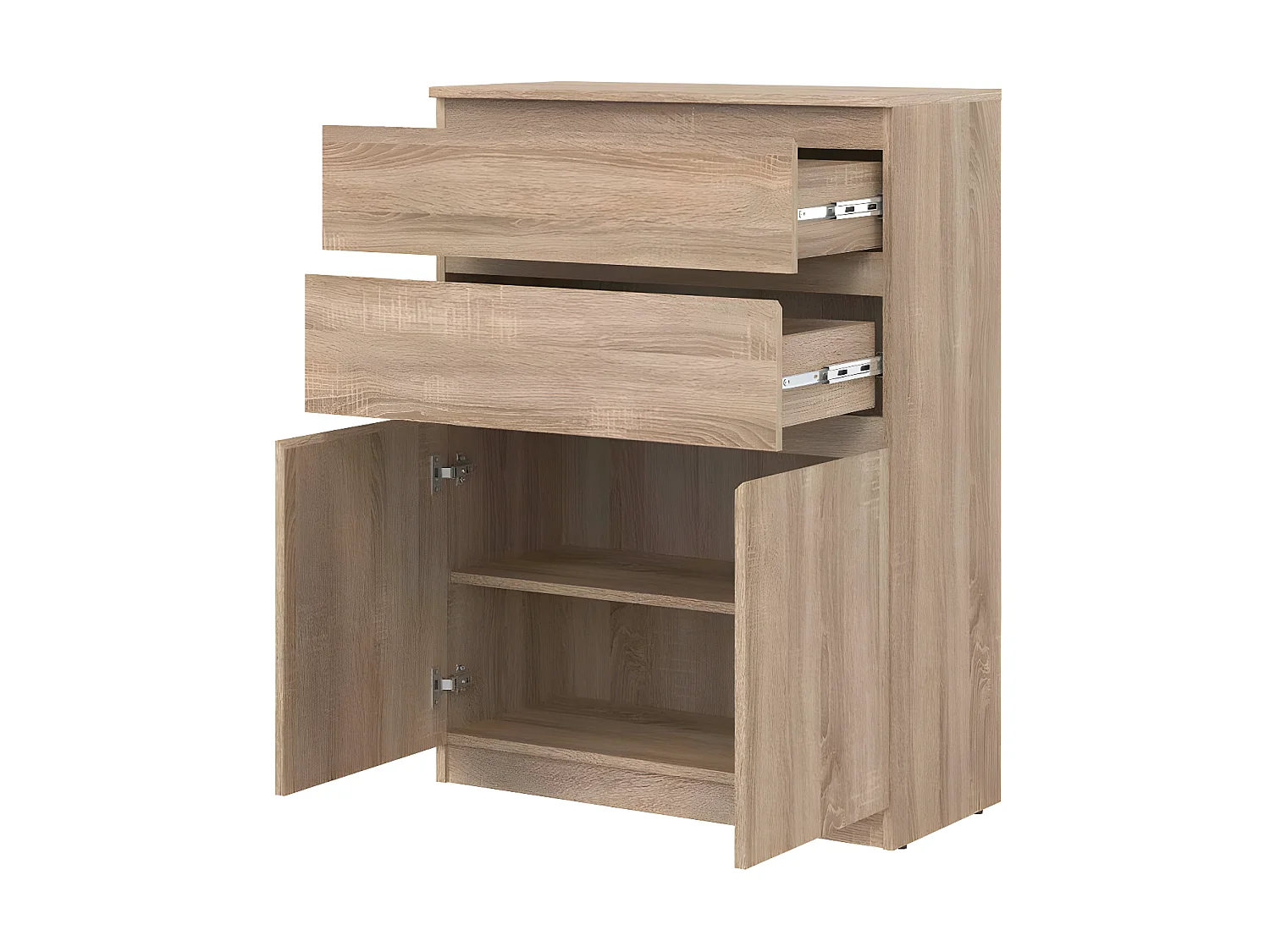 Commode 2 portes battantes 2 tiroirs chêne clair - QIZ - L 78 x l 35 x H 105 cm