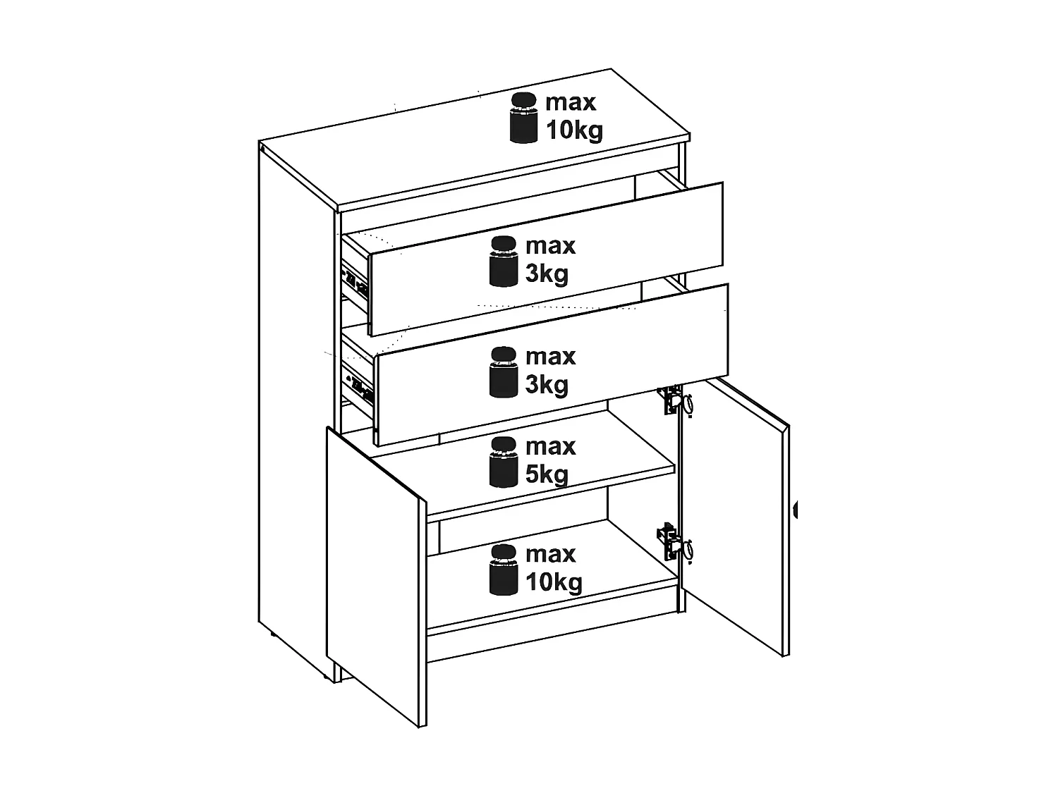 Commode 2 portes battantes 2 tiroirs chêne clair - QIZ - L 78 x l 35 x H 105 cm