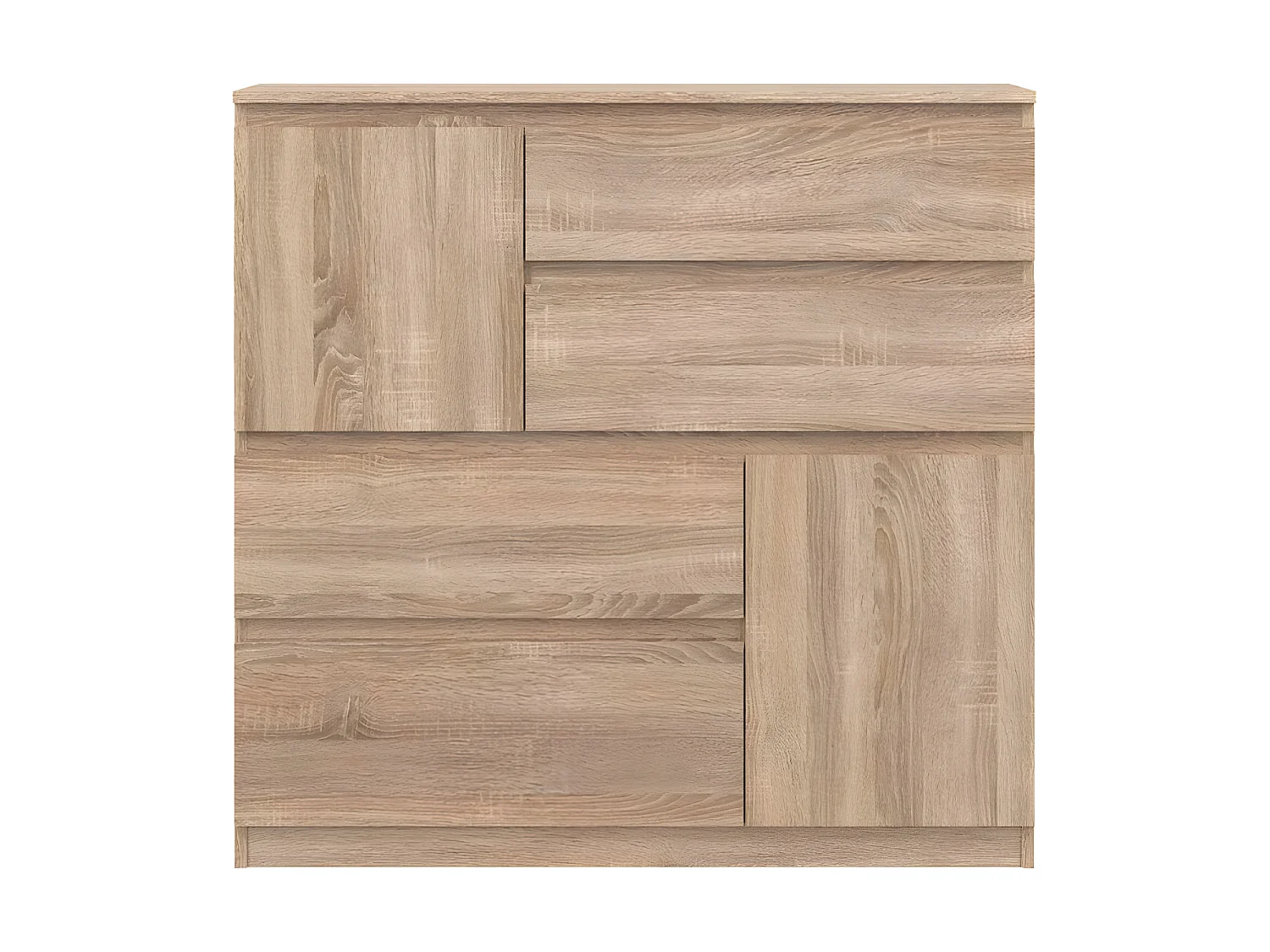 Commode 2 portes 4 tiroirs Chêne clair - QIZ - L 107 x l 35 x H 105 cm