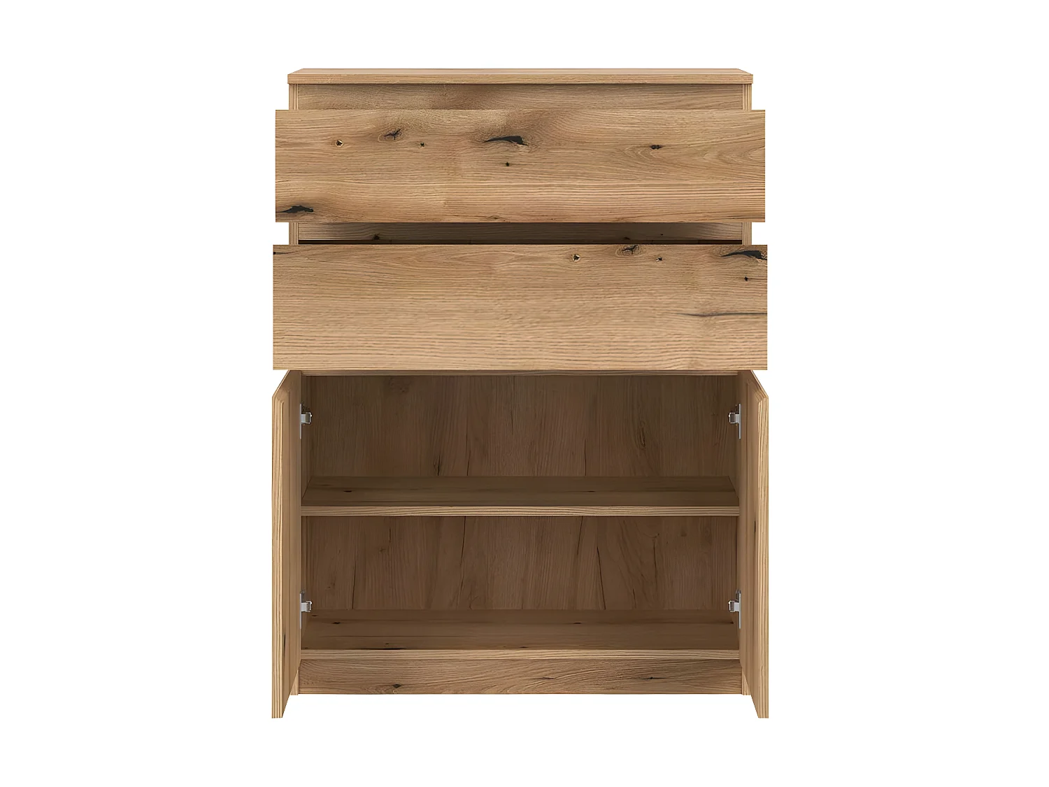 Commode 2 portes battantes 2 tiroirs Bois clair - QIZ - L 78 x l 35 x H 105 cm