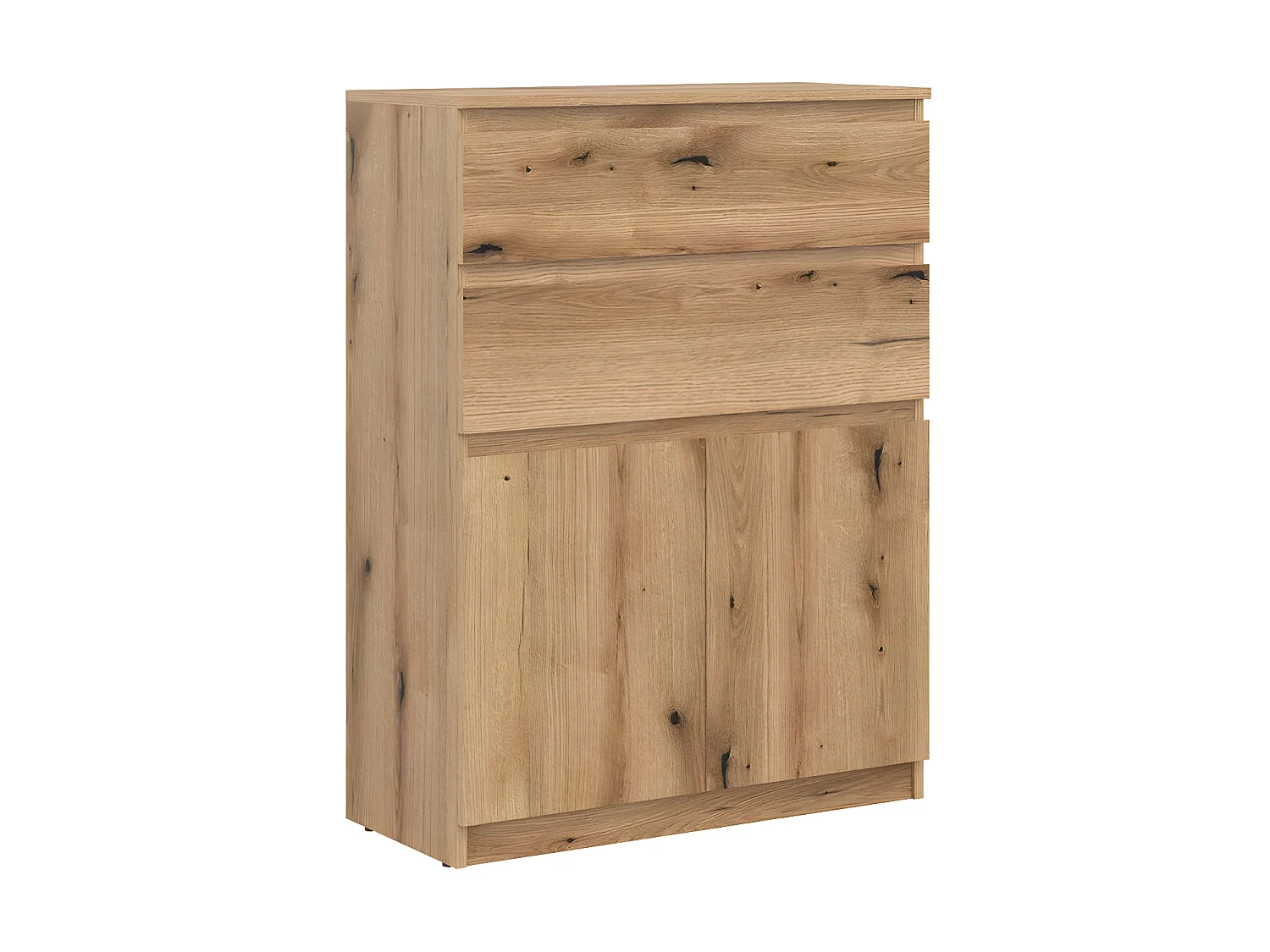 Commode 2 portes battantes 2 tiroirs Bois clair - QIZ - L 78 x l 35 x H 105 cm