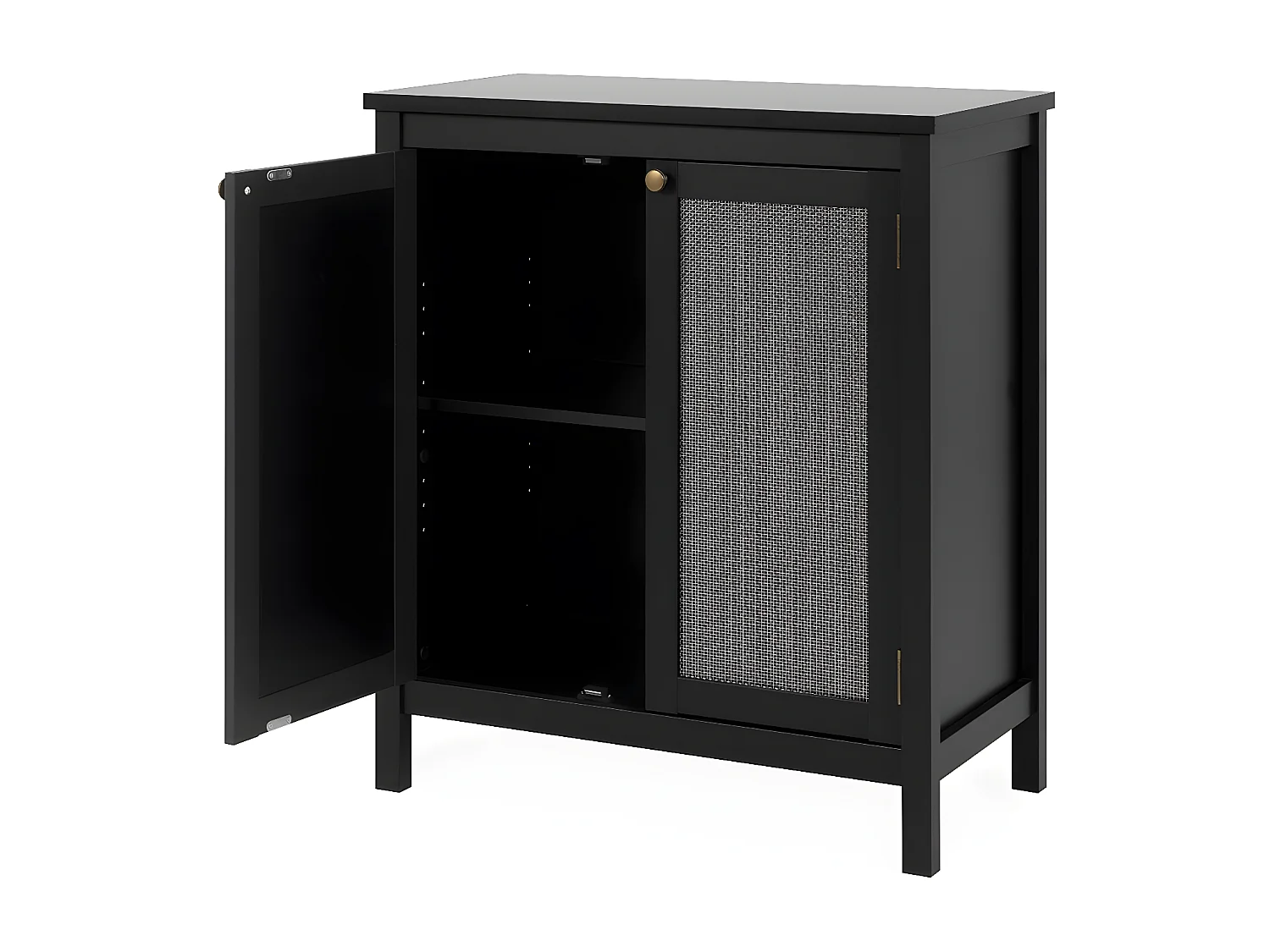 Buffet 2 Portes Noir Cannage Métal L80 cm - KRAKOW