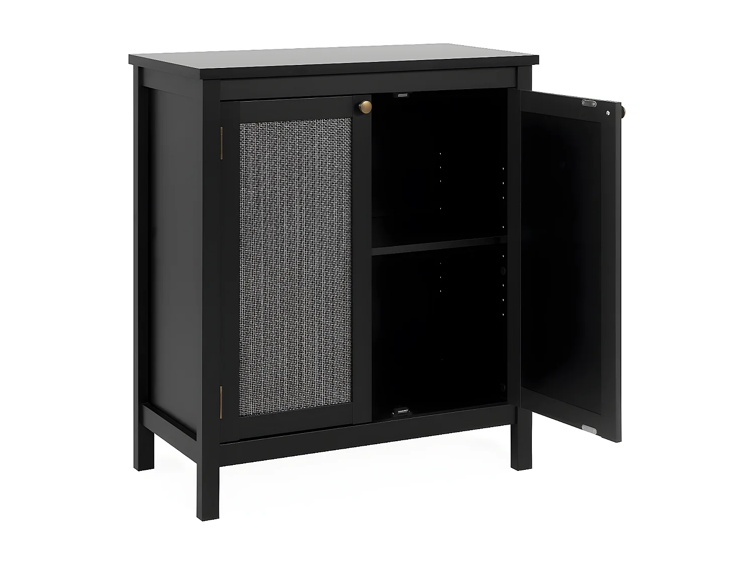 Buffet 2 Portes Noir Cannage Métal L80 cm - KRAKOW