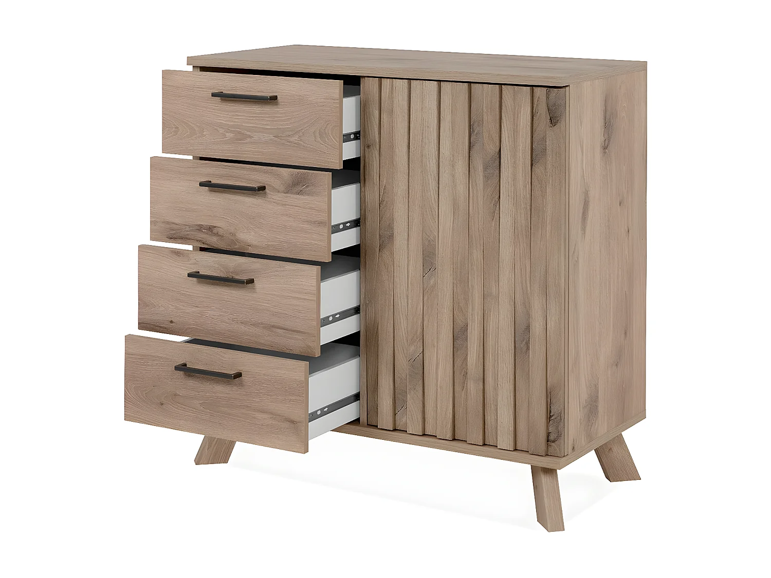 Buffet 4 Tiroirs 1 Porte Décor Chêne L85 cm - OPOLE