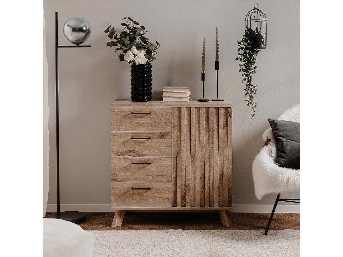 Kredens 4 szuflady 1 drzwi dąb dekor L85 cm - OPOLE