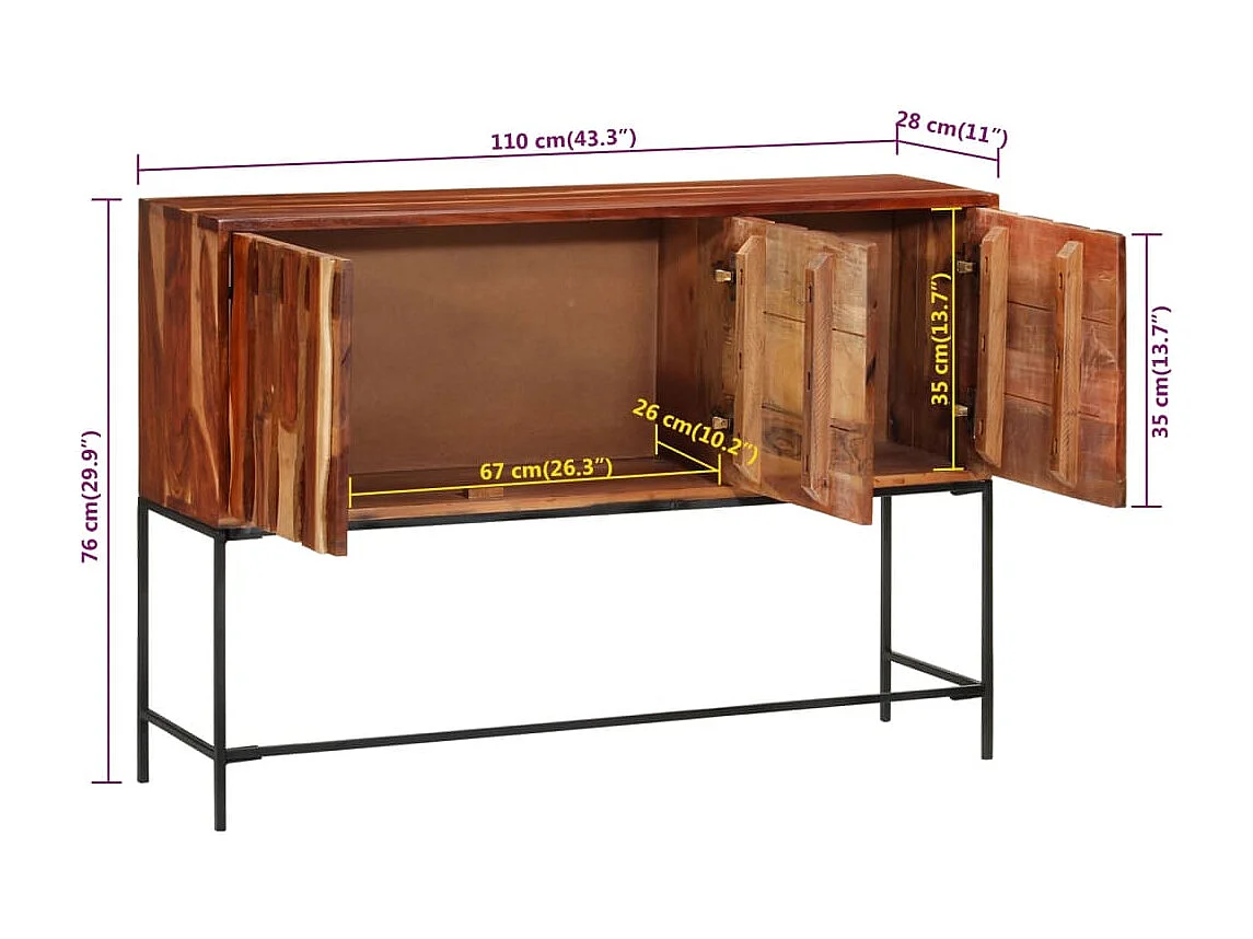 Buffet 110x28x76 cm bois massif d'acacia