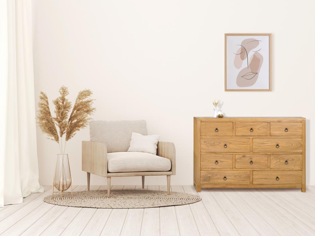 Commode 10 tiroirs - Bois de mindi - Naturel - PILABO